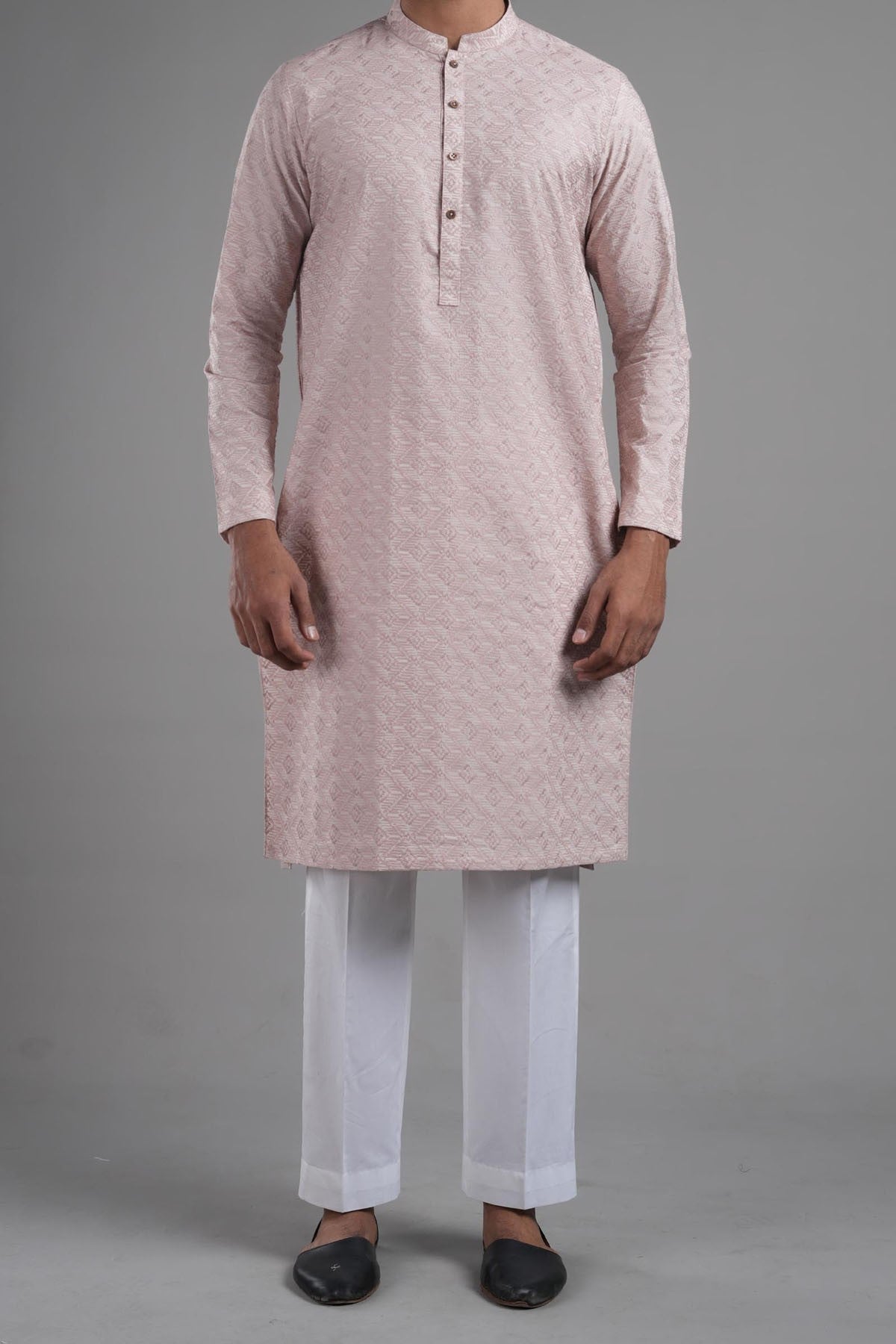 Dusty Pink Embroidered Egyptian Cotton Kurta (2-Piece) - Image 1