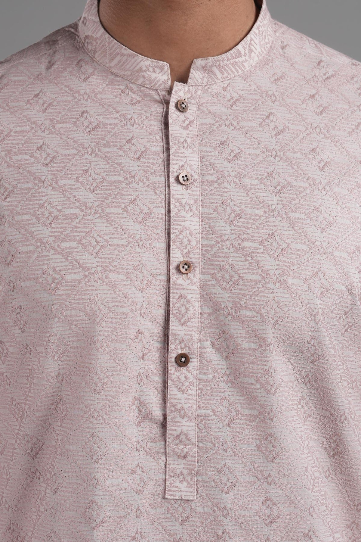 Dusty Pink Embroidered Egyptian Cotton Kurta (2-Piece) - Image 2