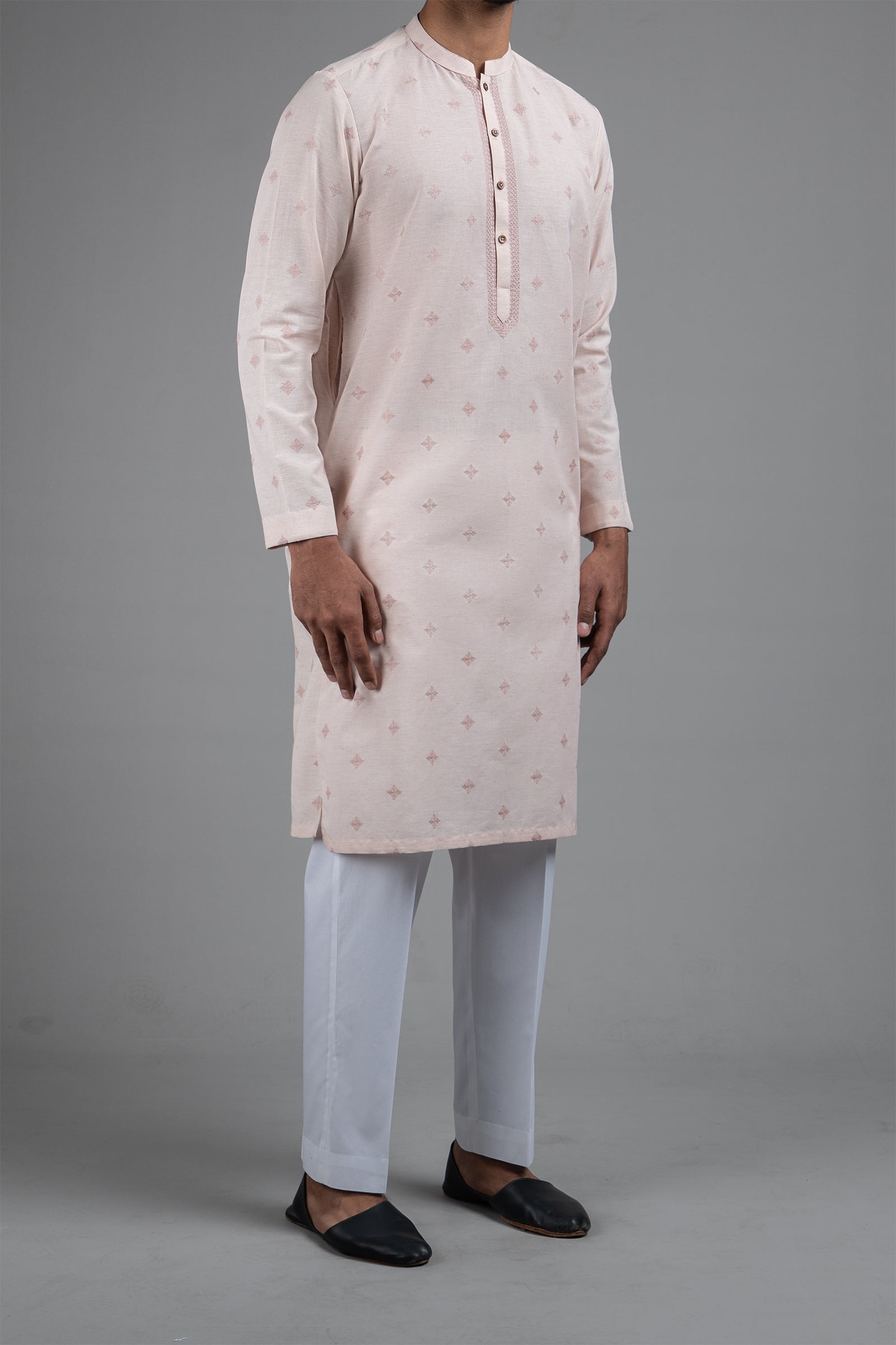 Soft Pink Embroidered Egyptian Cotton Kurta (2-Piece) - Image 1