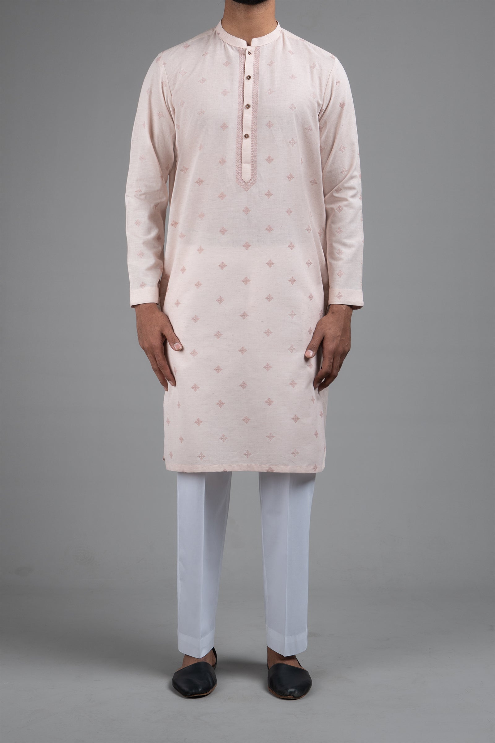 Soft Pink Embroidered Egyptian Cotton Kurta (2-Piece) - Image 2