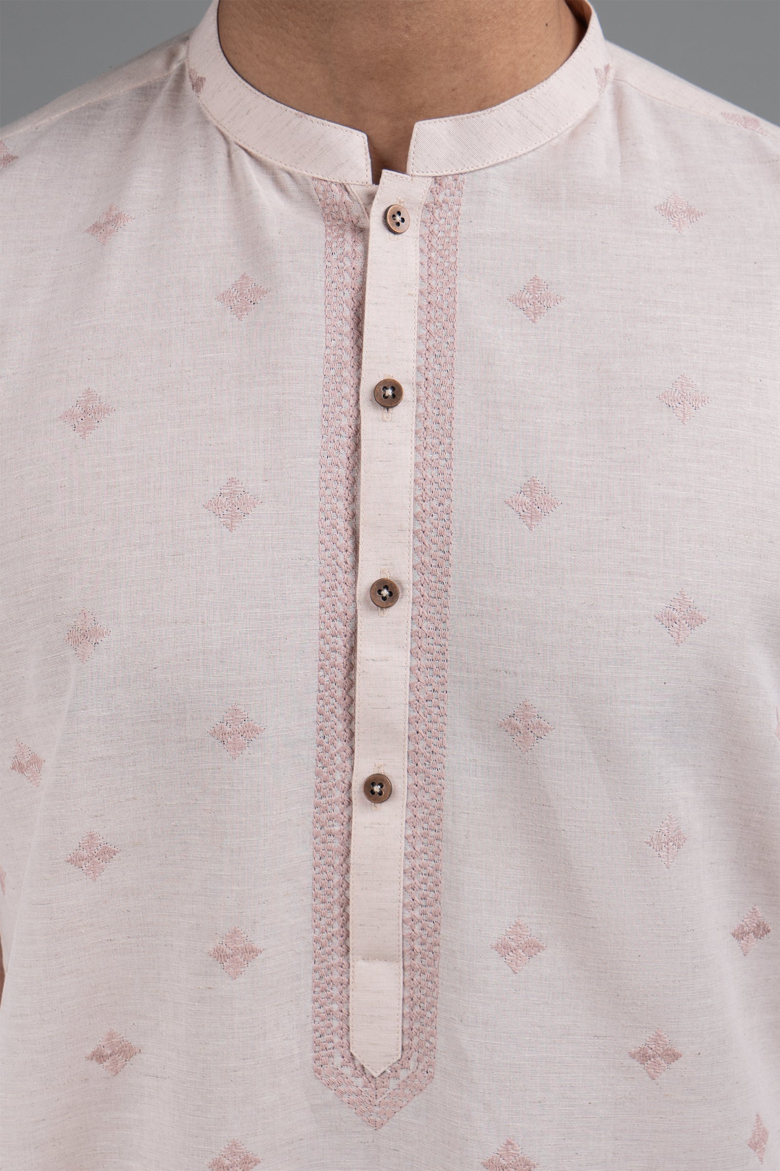 Soft Pink Embroidered Egyptian Cotton Kurta (2-Piece) - Image 3