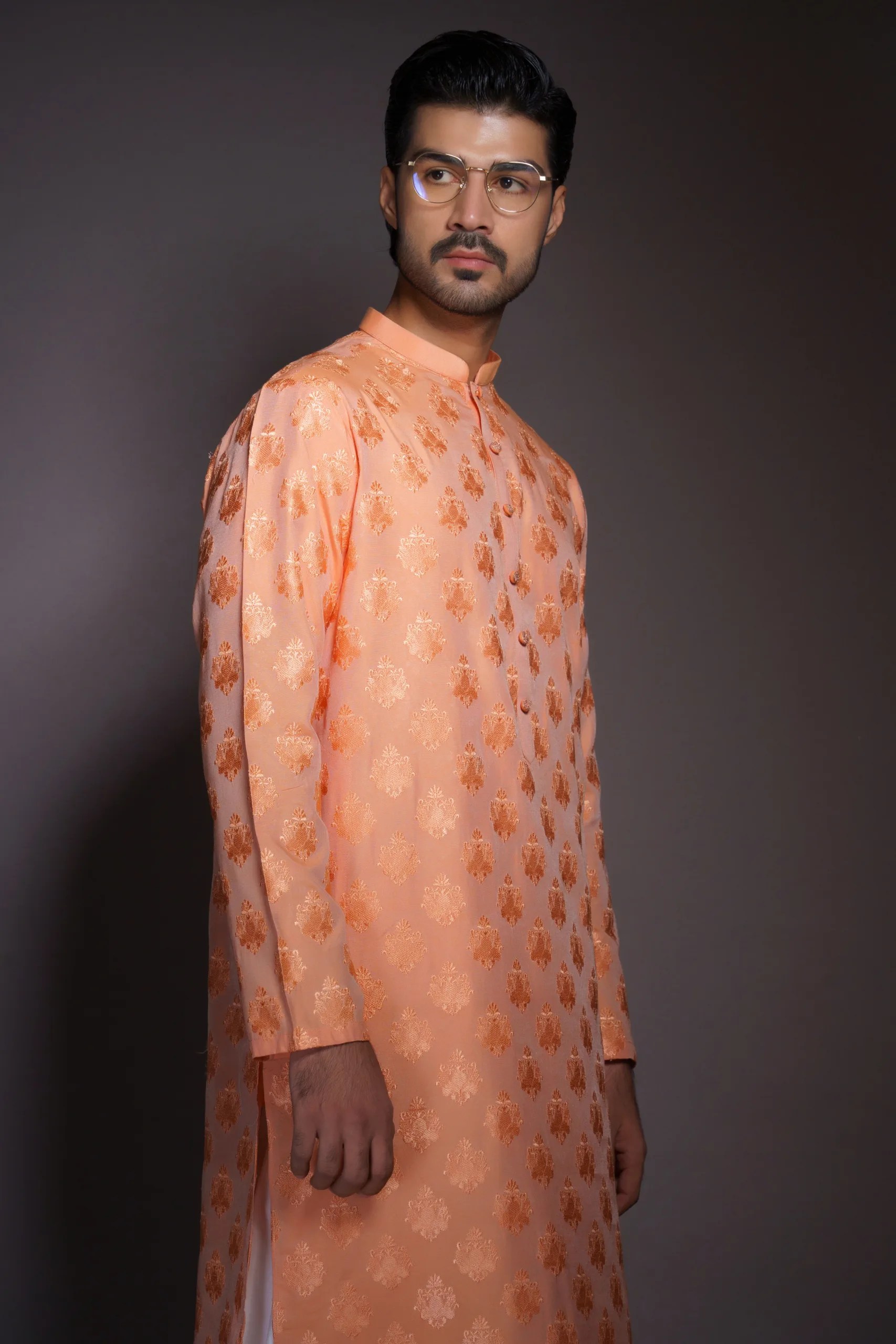 Peach Embroidered Silk-Blend Kurta (1-Pc) - Image 2