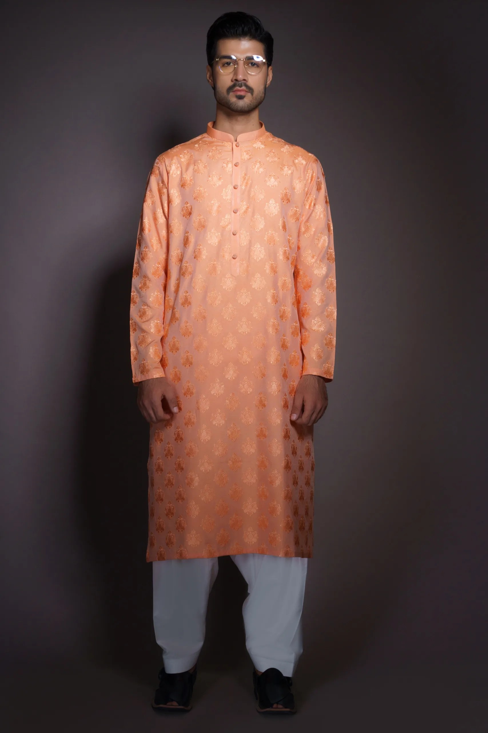 Peach Embroidered Silk-Blend Kurta (1-Pc) - Image 3