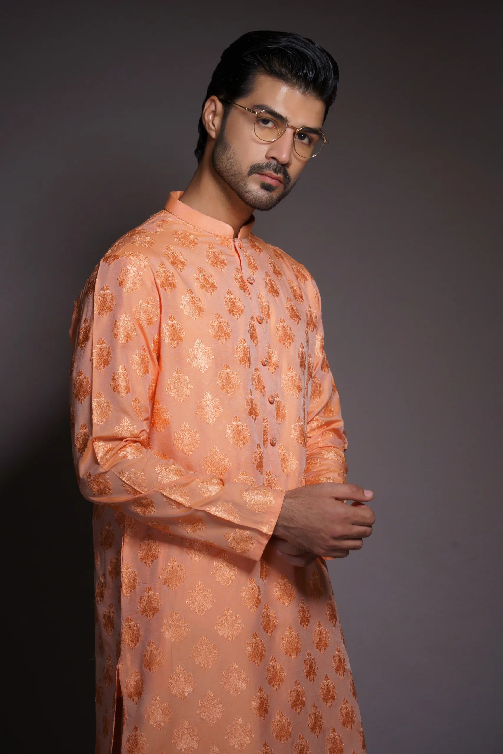 Peach Embroidered Silk-Blend Kurta (1-Pc) - Image 4