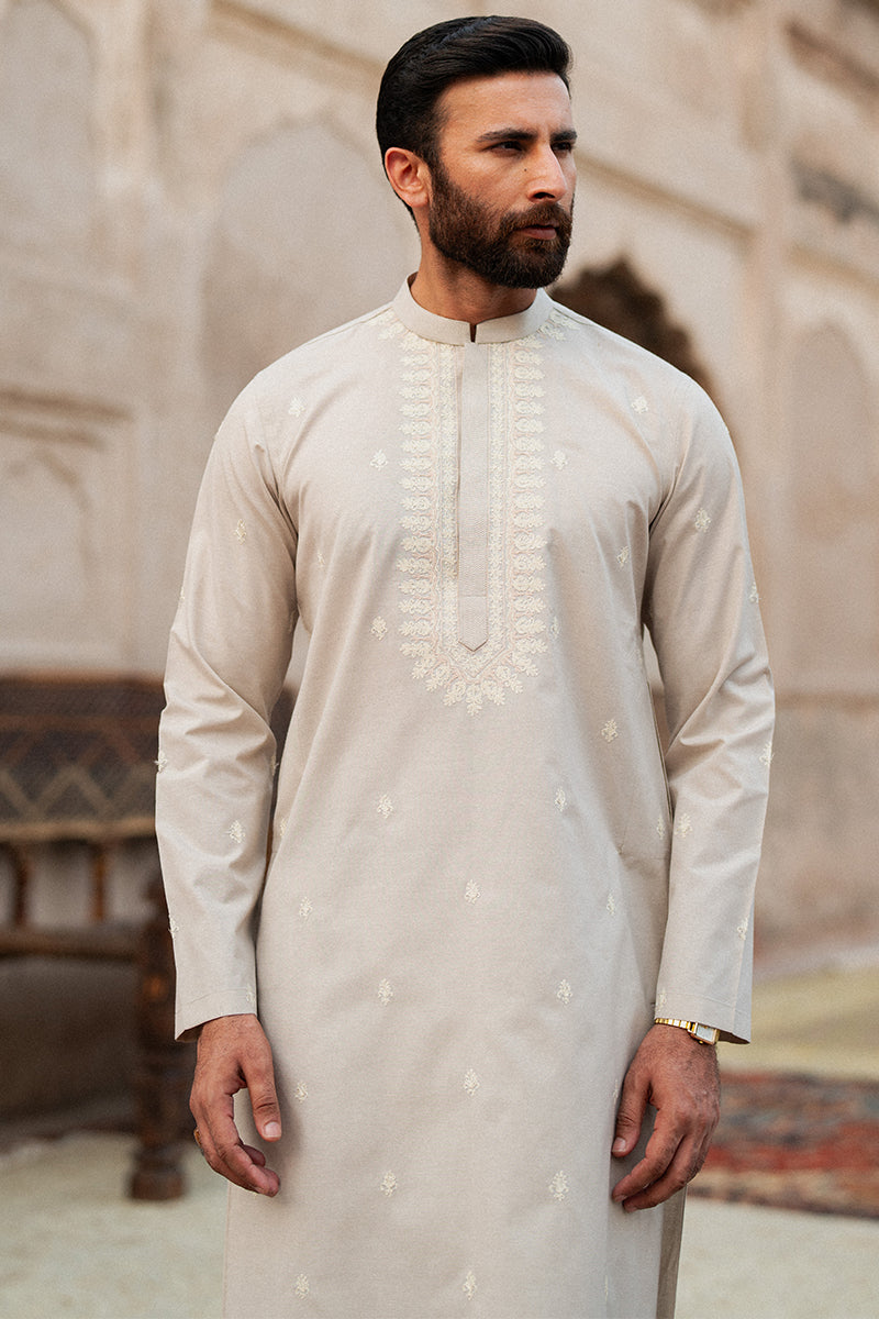 Salmon Pink Aari Embroidered Cotton Kurta Shalwar (2-Piece) - Image 2