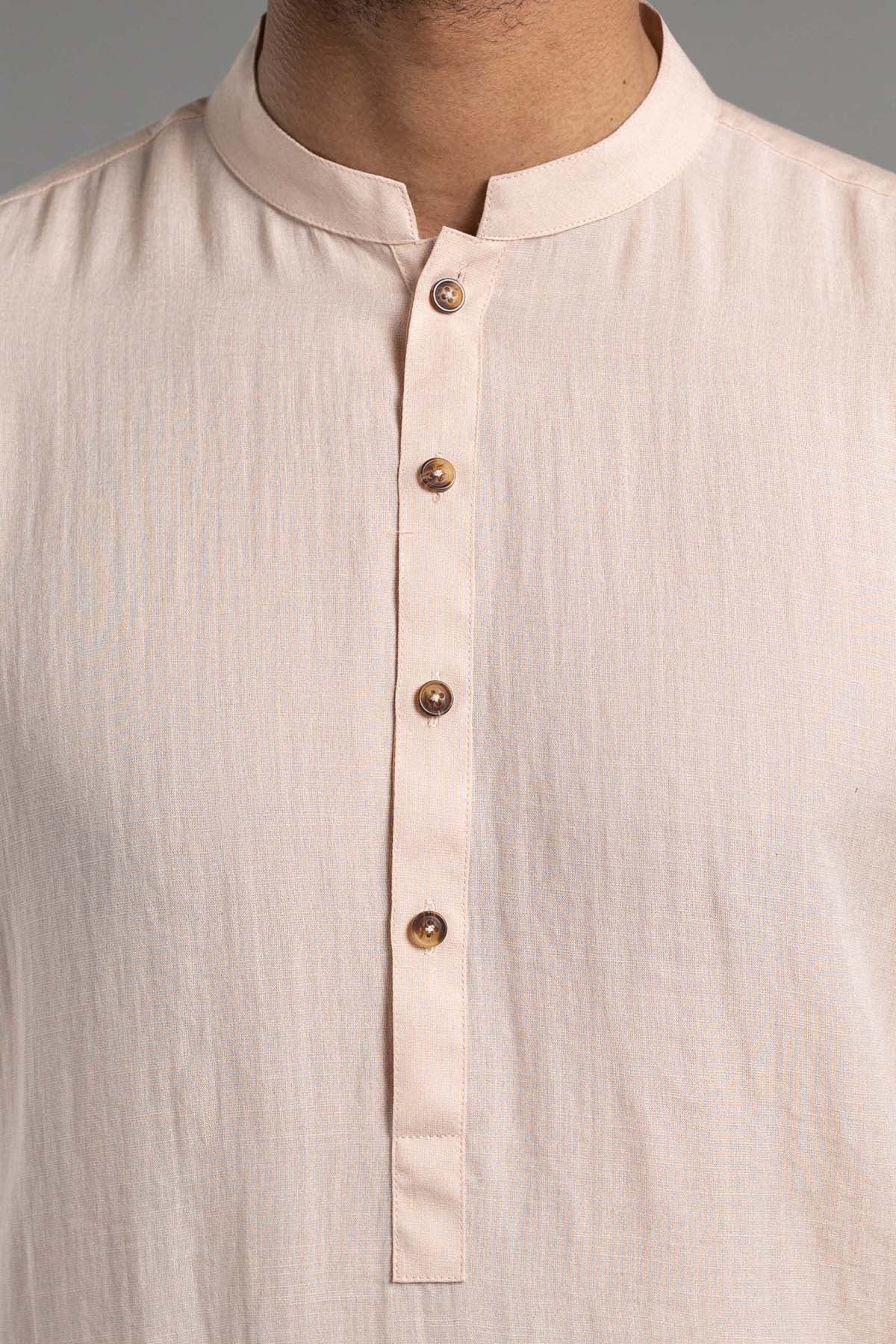 Light Peach Cotton Linen Shalwar Kameez (2-Piece) - Image 2