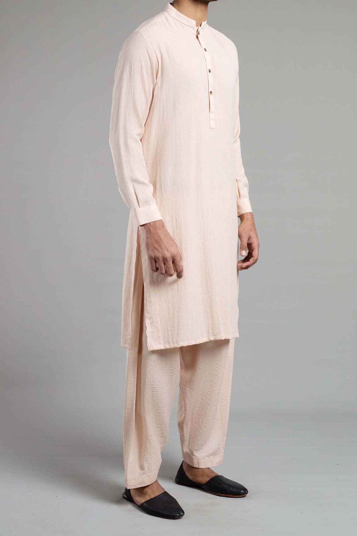 Light Peach Cotton Linen Shalwar Kameez (2-Piece) - Image 3