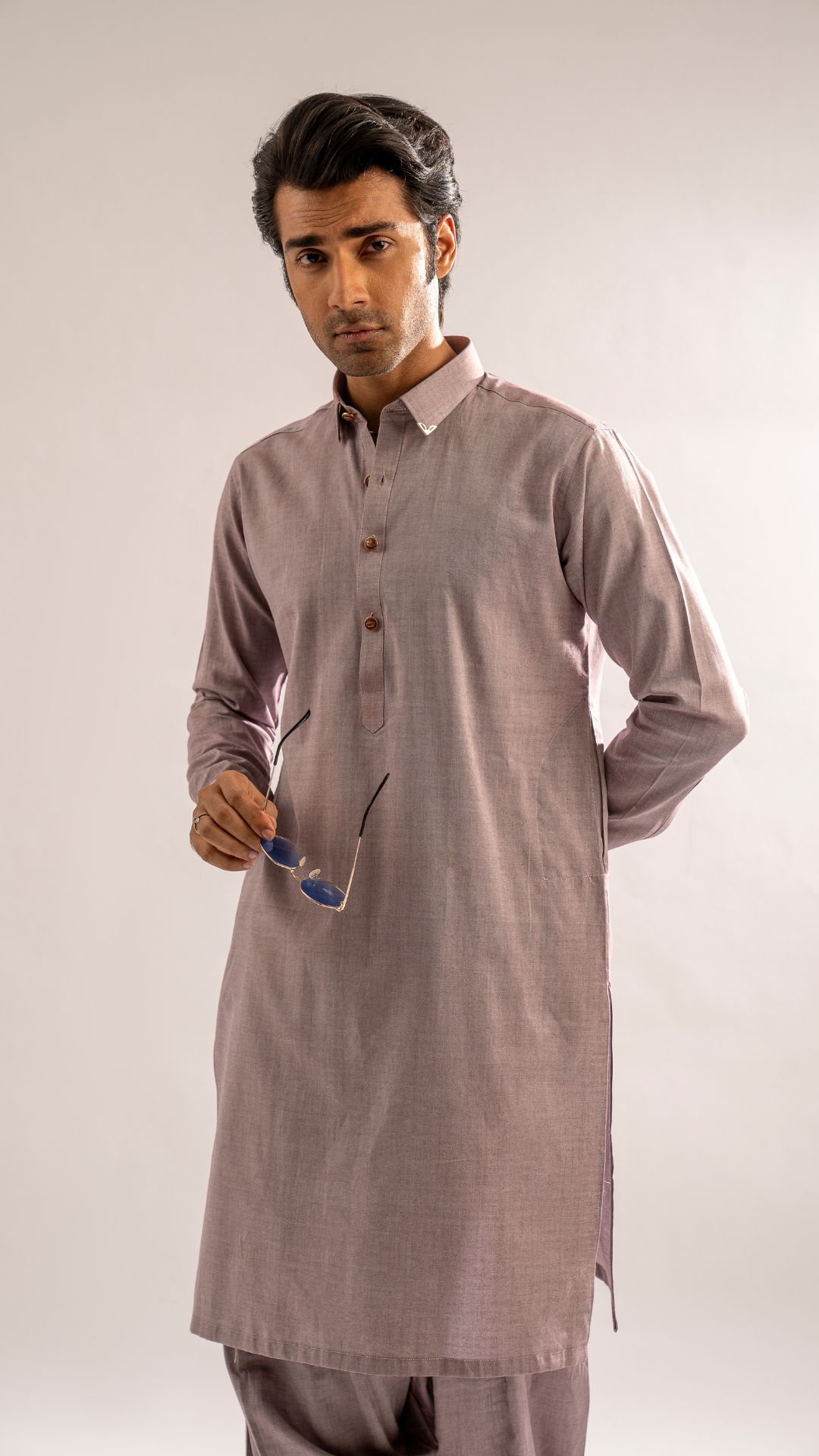 Dusty Mauve Textured Kurta Shalwar (2-Piece) - Image 2