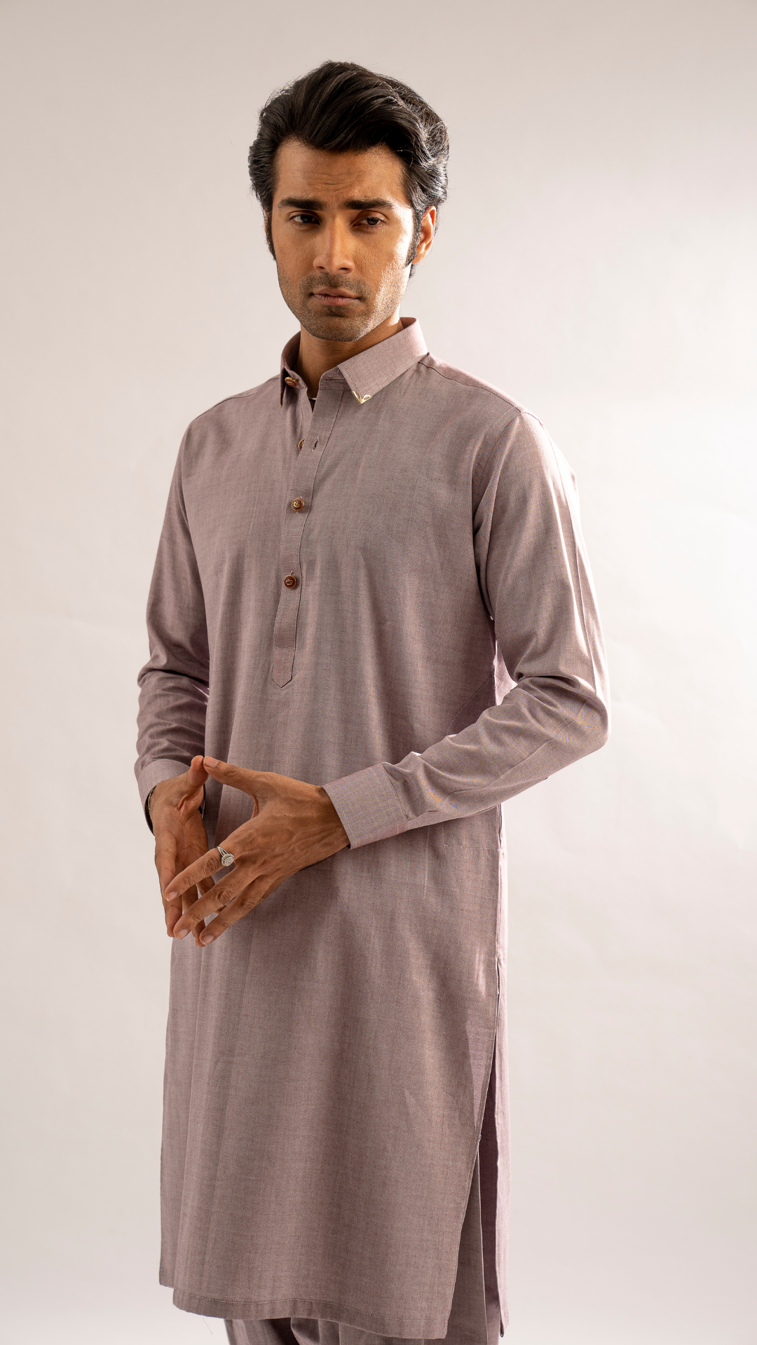 Dusty Mauve Textured Kurta Shalwar (2-Piece) - Image 5