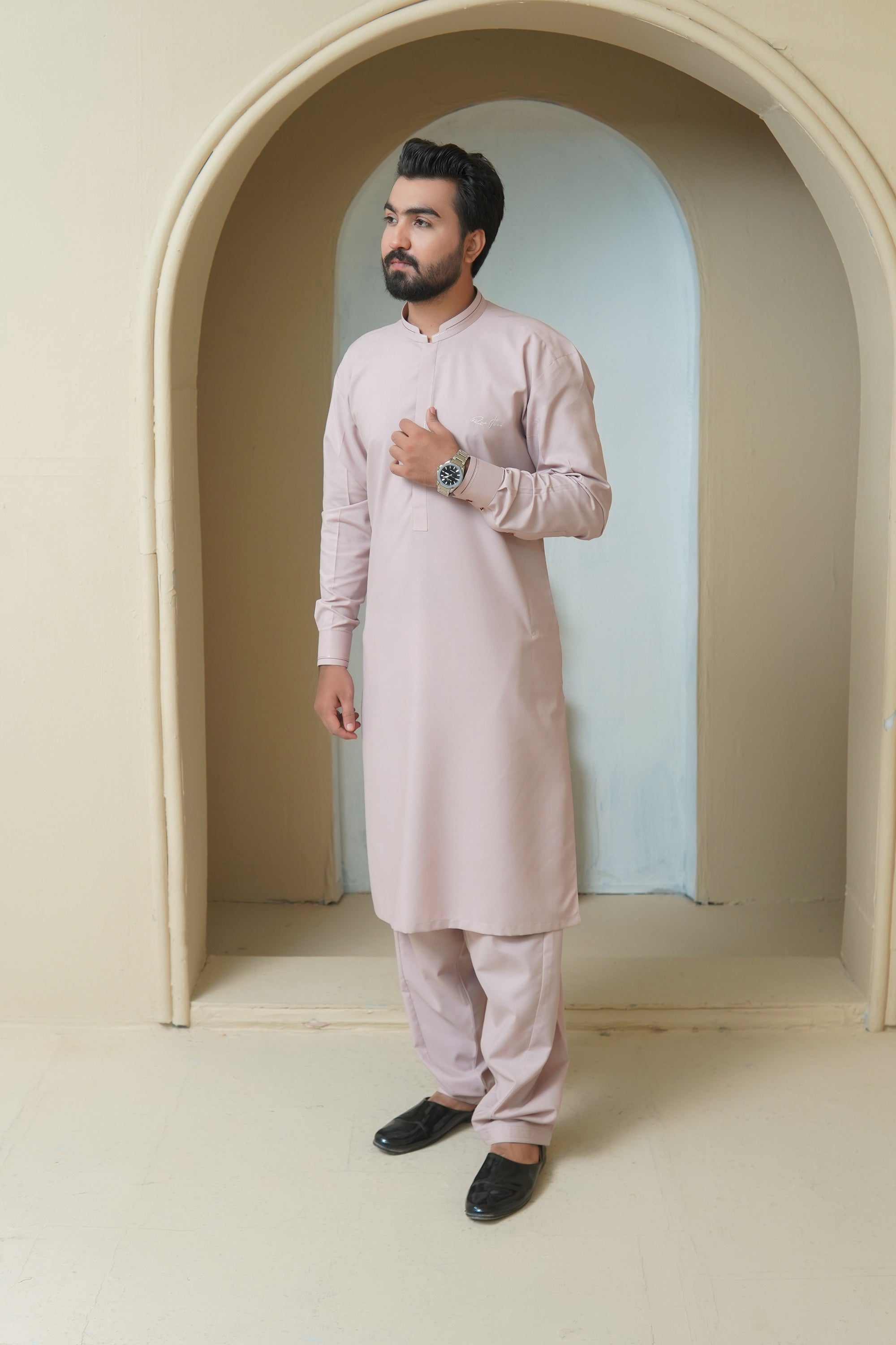 Blush Pink Embroidered Wash & Wear Shalwar Kameez (2-Piece) - Image 1
