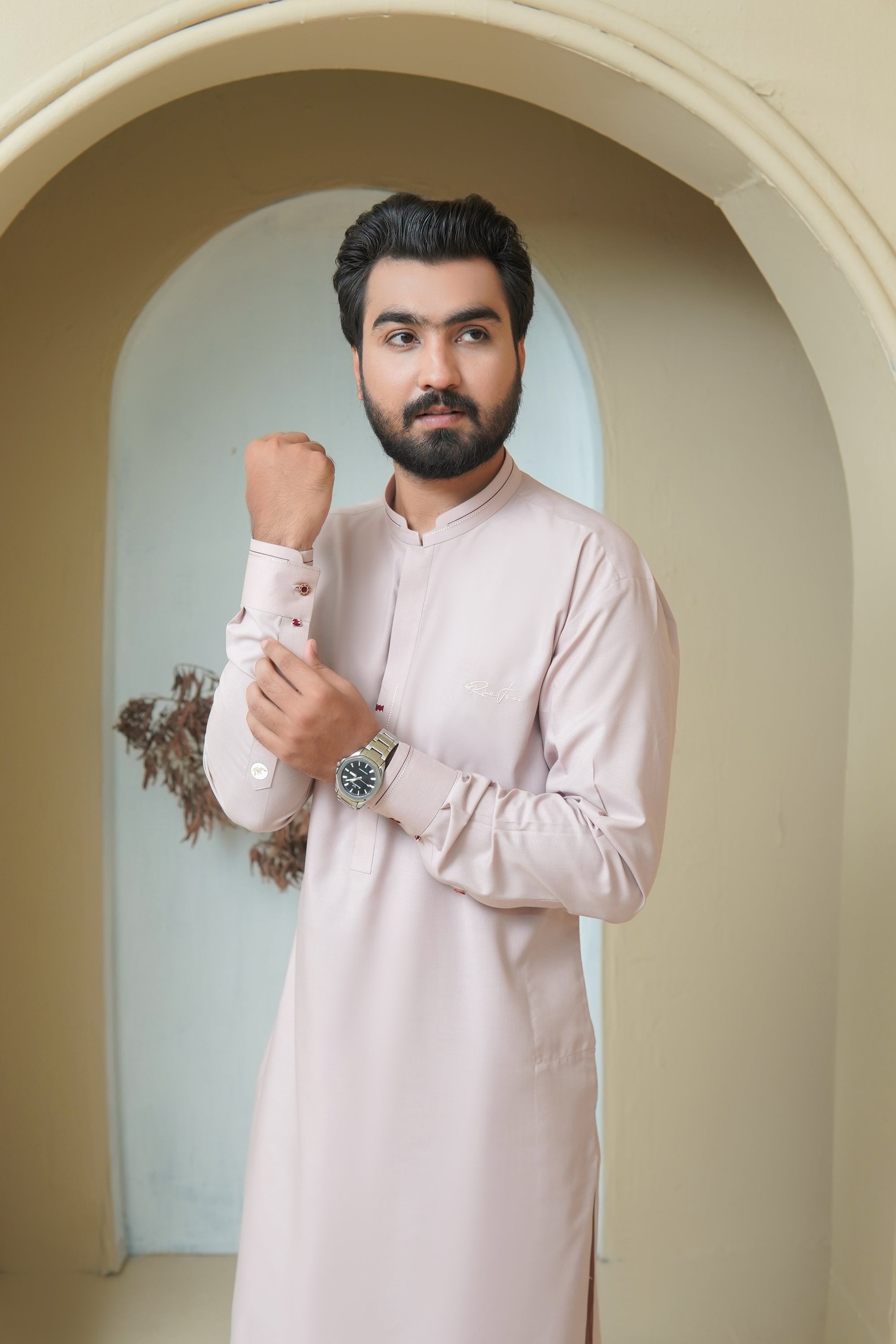 Blush Pink Embroidered Wash & Wear Shalwar Kameez (2-Piece) - Image 3