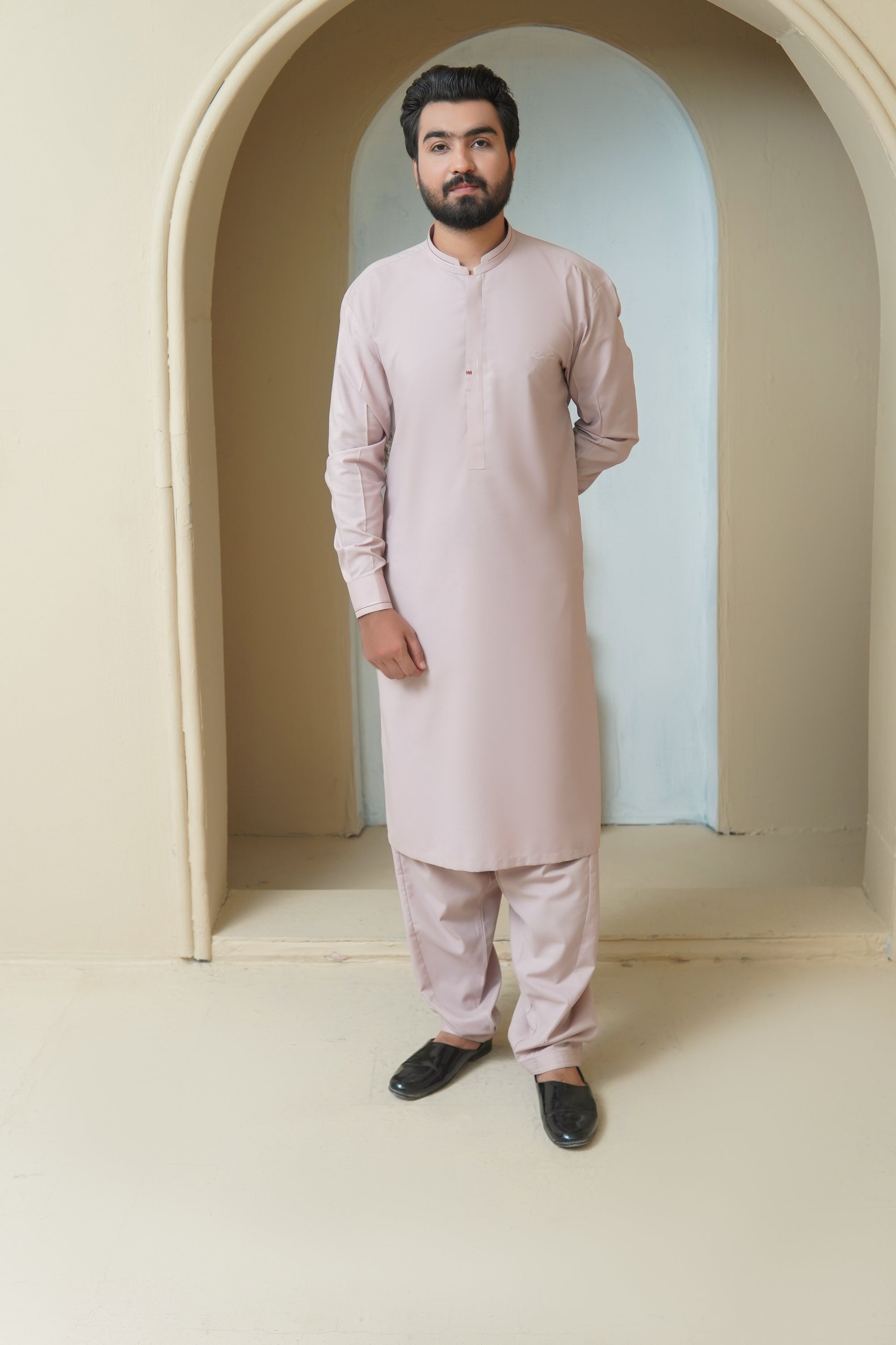 Blush Pink Embroidered Wash & Wear Shalwar Kameez (2-Piece) - Image 6