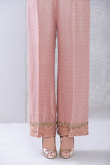 Powder Pink Beaded Cotton Net Flared Pants (1-Pc) - Image 2
