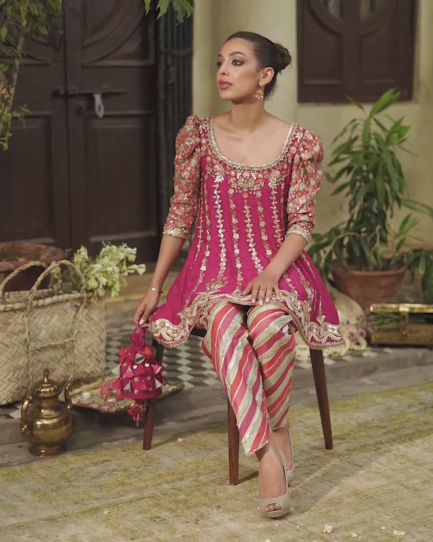 Hot Pink Gota Cotton Net Peplum Peshwas (2-Piece) - Image 6