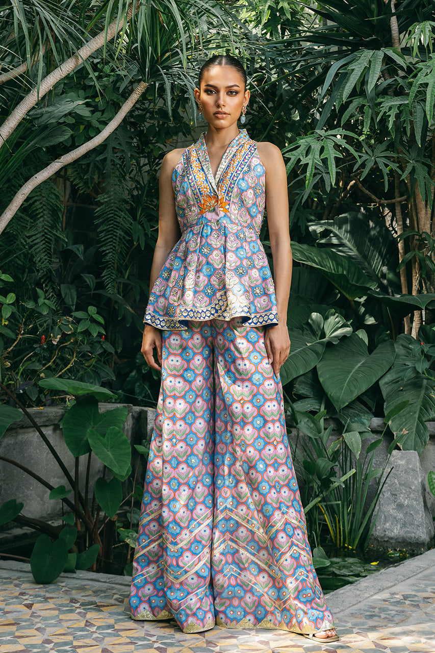 Lavender Zardozi Khaddi Silk Peplum Set (2-Piece) - Image 1