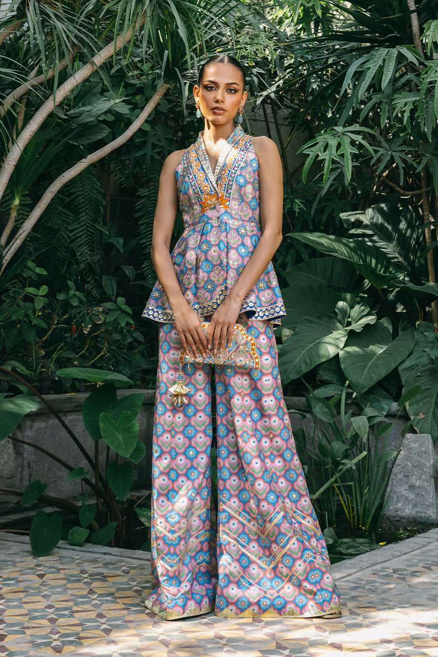 Lavender Zardozi Khaddi Silk Peplum Set (2-Piece) - Image 5