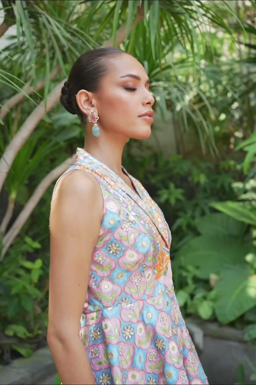 Lavender Zardozi Khaddi Silk Peplum Set (2-Piece) - Image 7