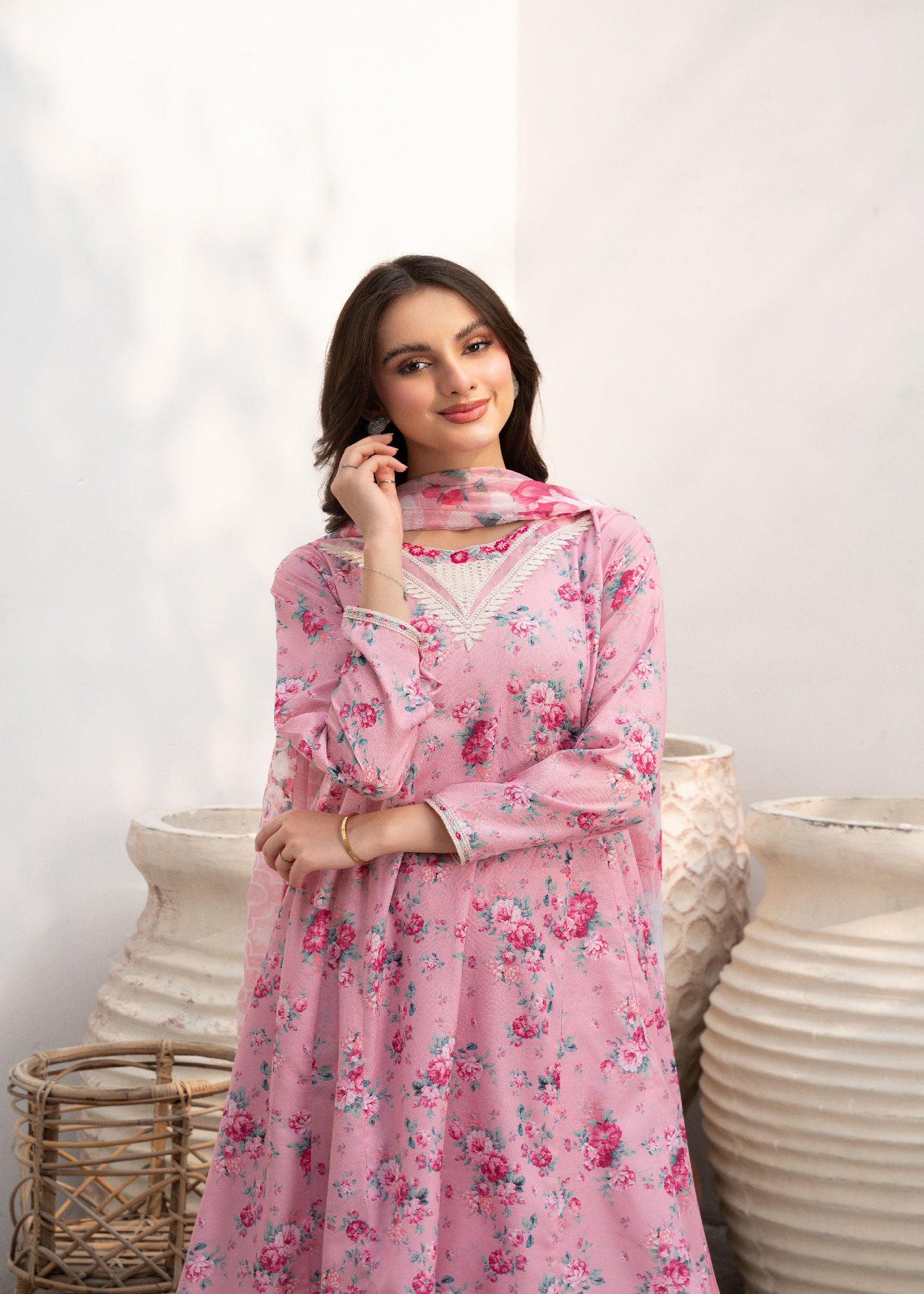 Baby Pink Printed Cotton Pishwas Dress (3-Piece) - Image 4