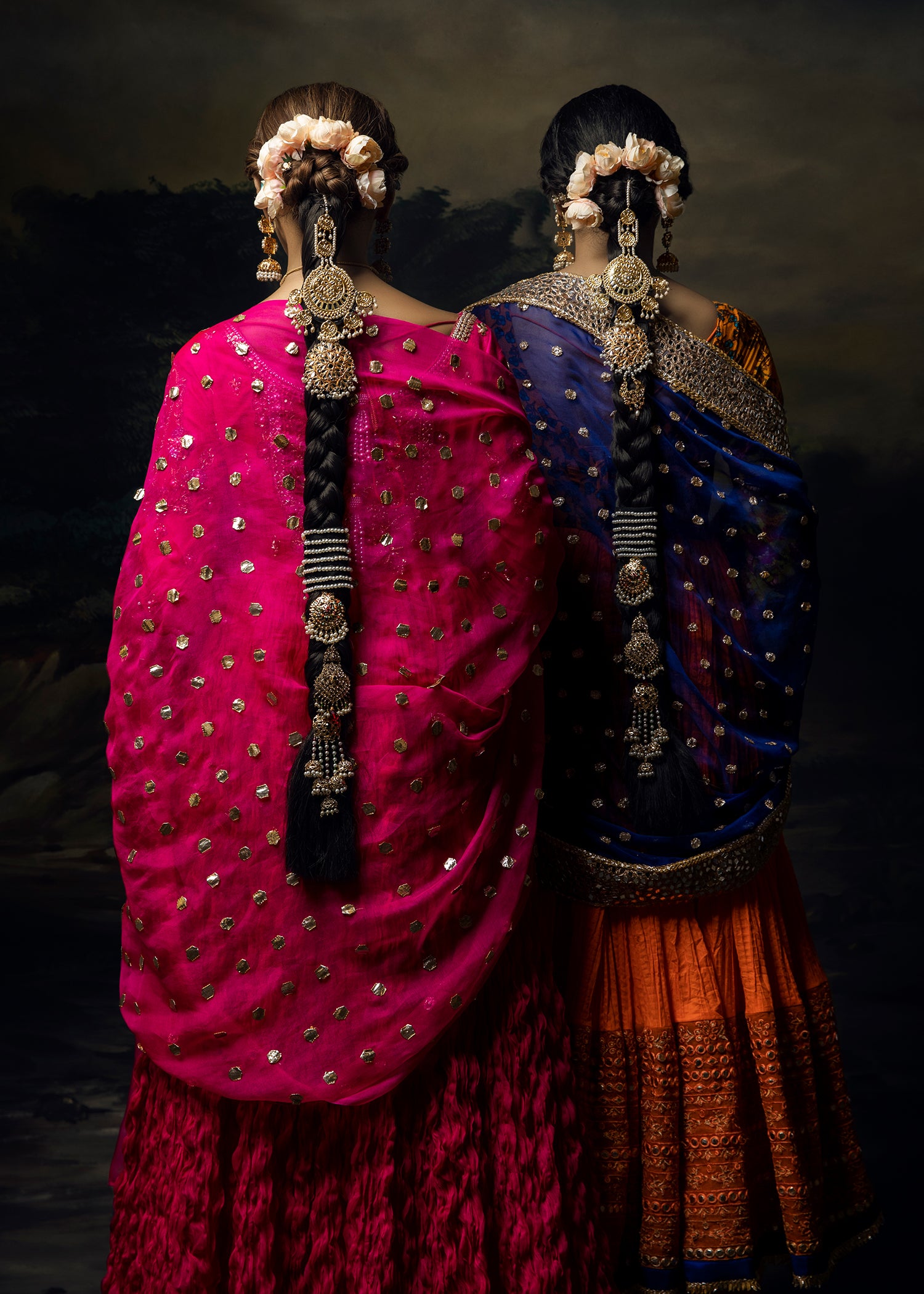 Shocking Pink Gold Embellished Crushed Pishwas (2-Piece) - Image 6