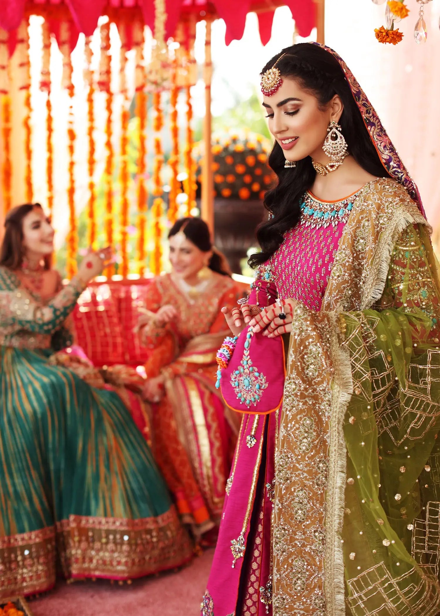 Magenta Embroidered Raw Silk Pishwas Dress (3-Piece) - Image 10