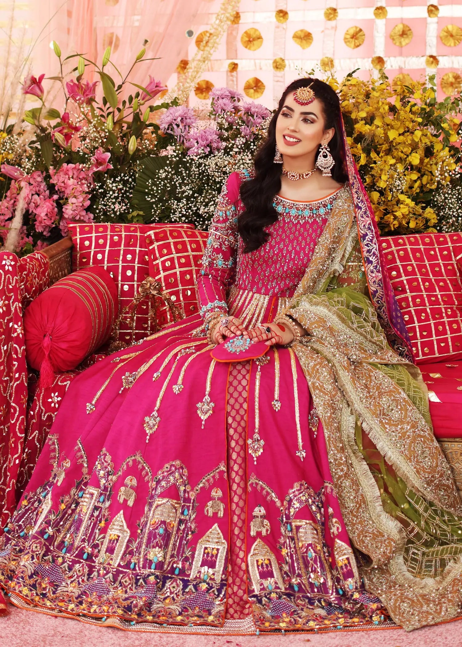 Magenta Embroidered Raw Silk Pishwas Dress (3-Piece) - Image 7