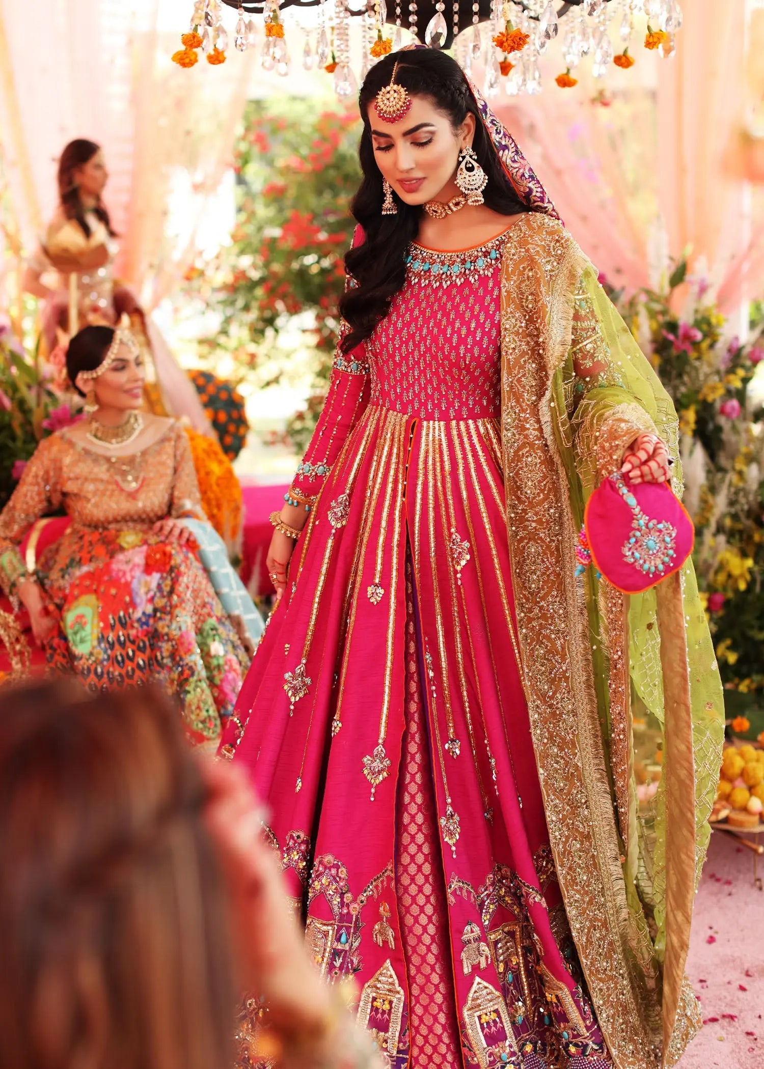 Magenta Embroidered Raw Silk Pishwas Dress (3-Piece) - Image 9