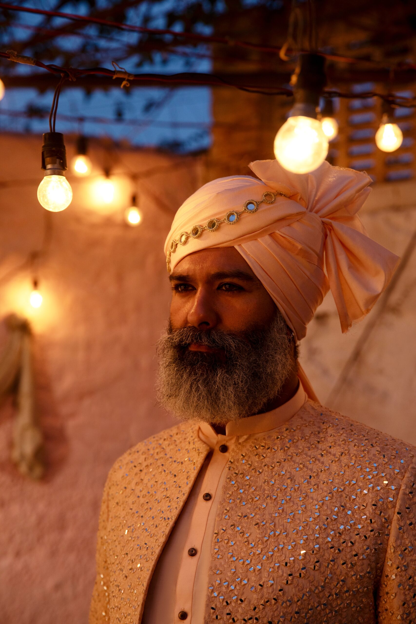 Peach Mirror-Embroidered Silk-Blend Prince Coat (1-Pc) - Image 5