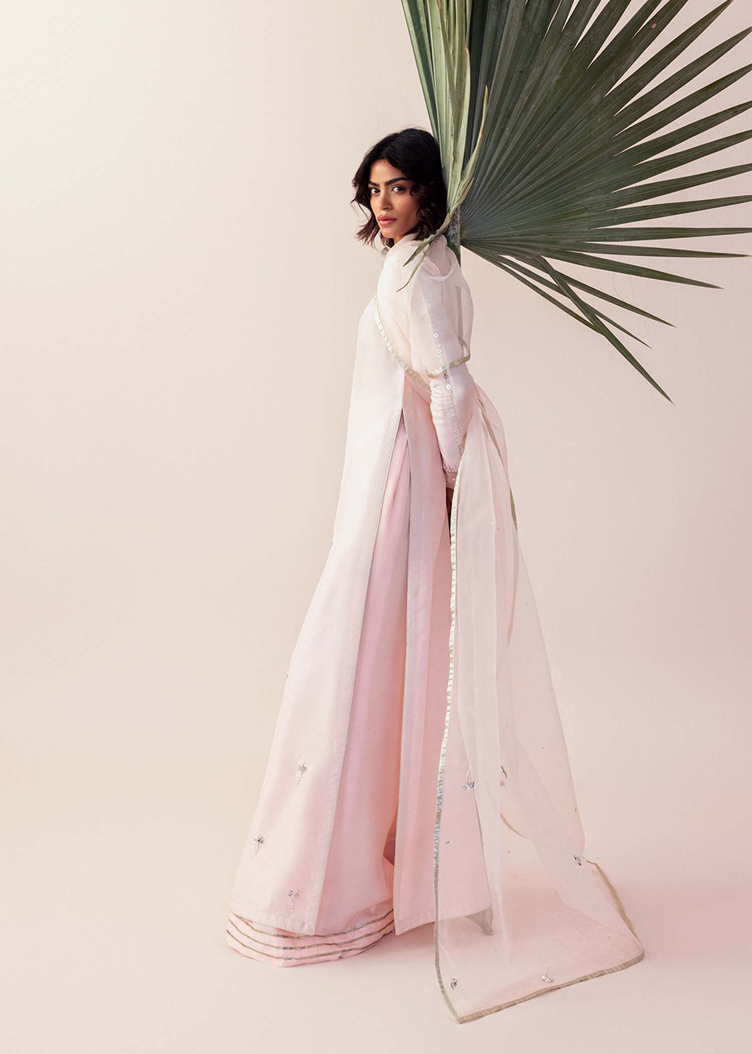 Pakistani Washed Shell Pink Embroidered Silk Salwar Kameez (3-Piece) - Image 6