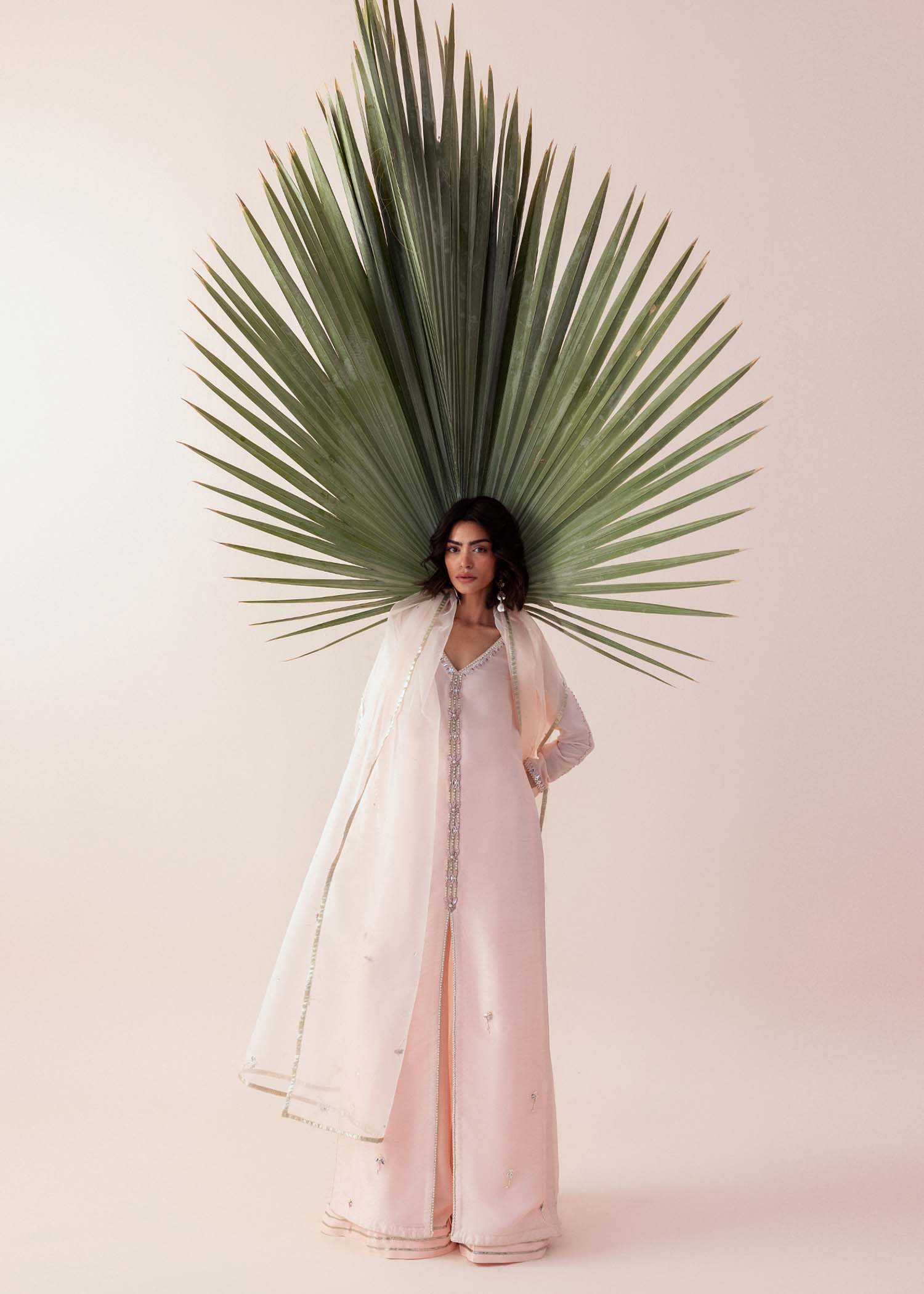 Pakistani Washed Shell Pink Embroidered Silk Salwar Kameez (3-Piece) - Image 8