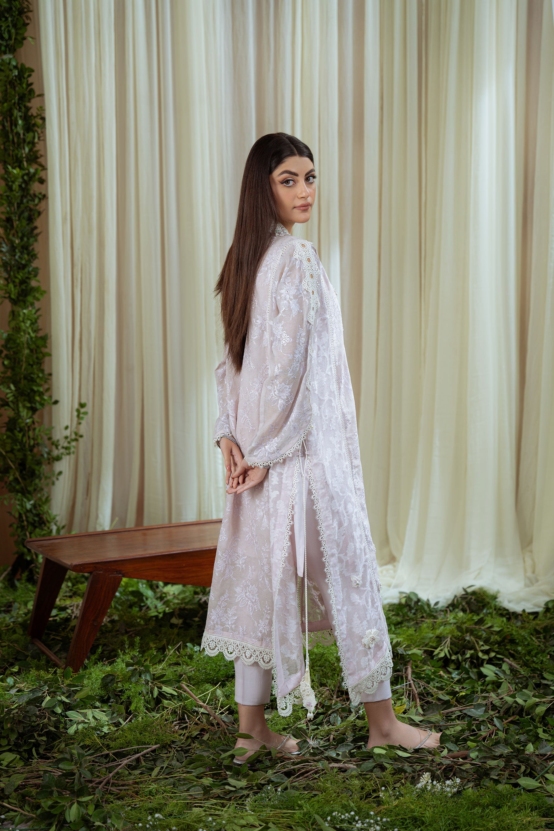 Pakistani Pastel Lilac Embellished Blended Silk Salwar Kameez (2-Piece) - Image 2