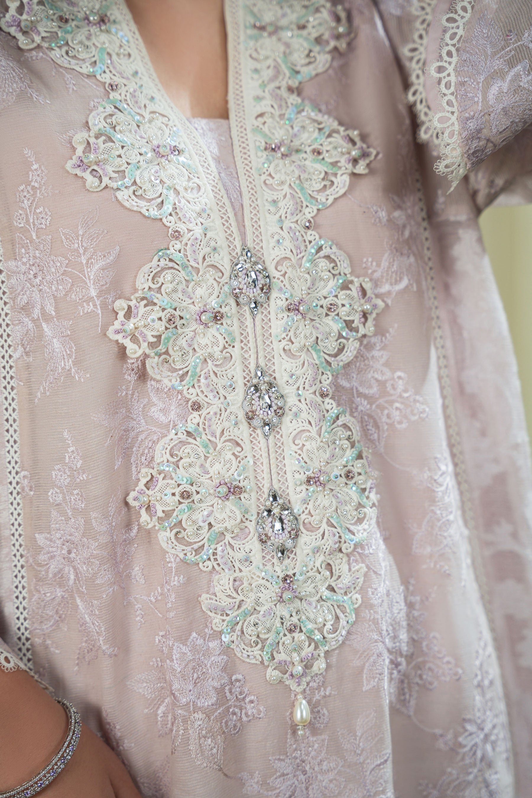 Pakistani Pastel Lilac Embellished Blended Silk Salwar Kameez (2-Piece) - Image 5