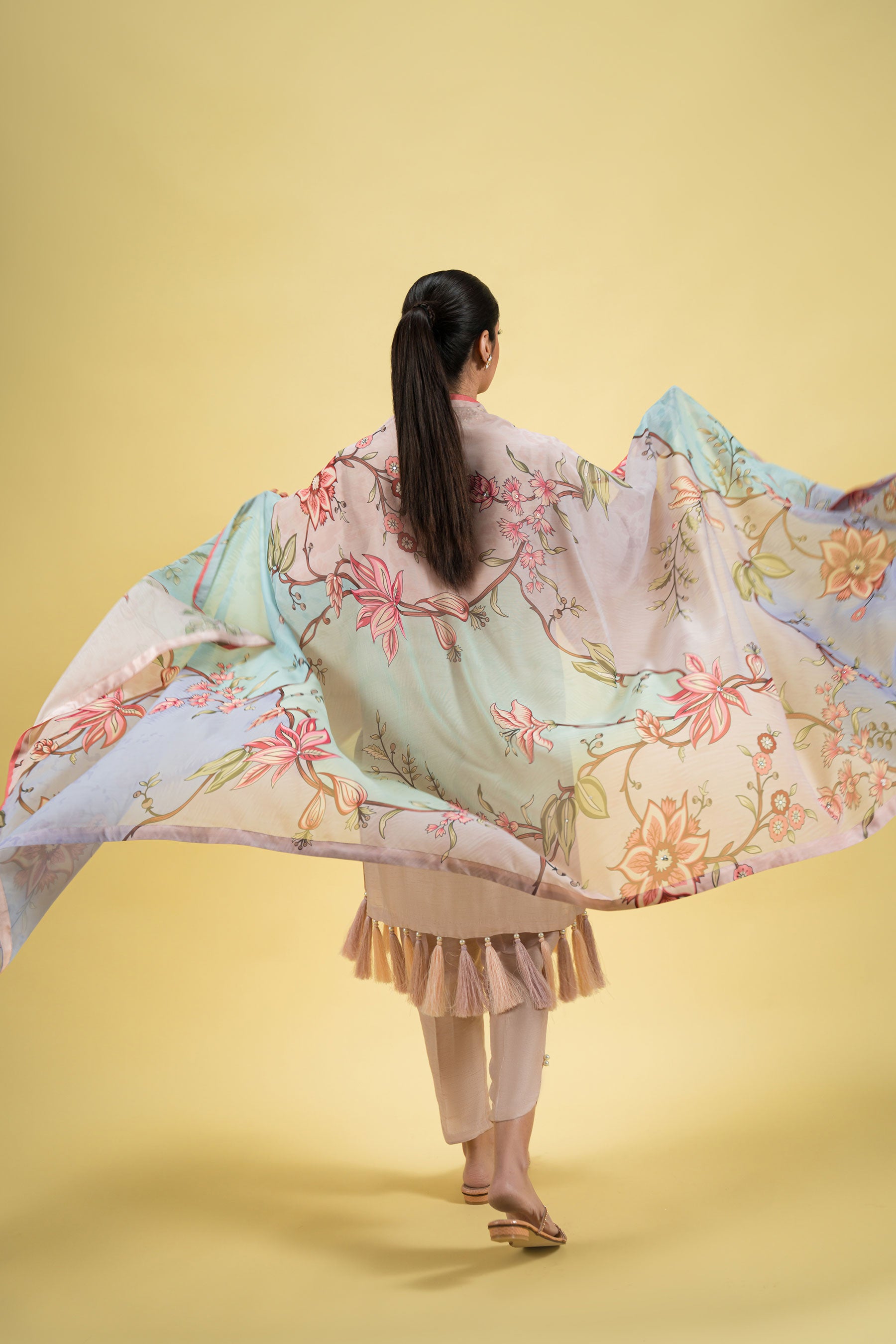 Pakistani Soft Pink Embellished Blended Silk Salwar Kameez (3-Piece) - Image 4