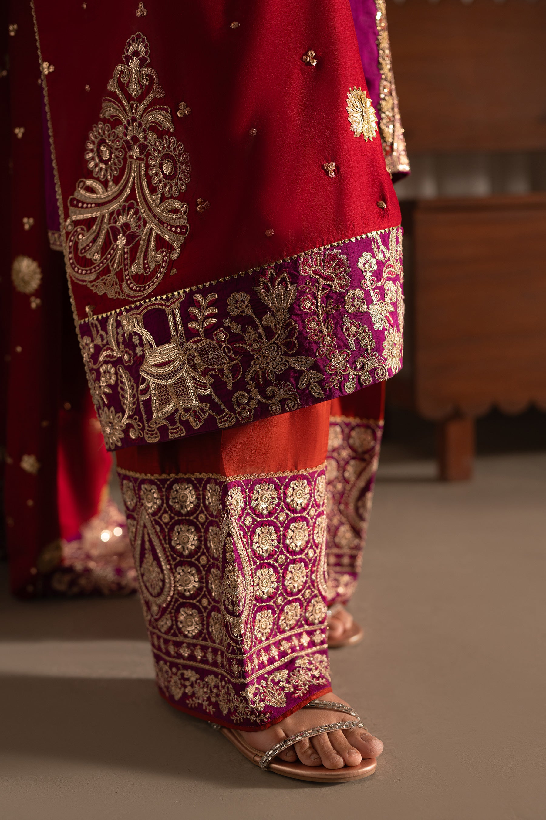 Magenta Zardozi Blended Silk Salwar Kameez (3-Piece) - Image 2