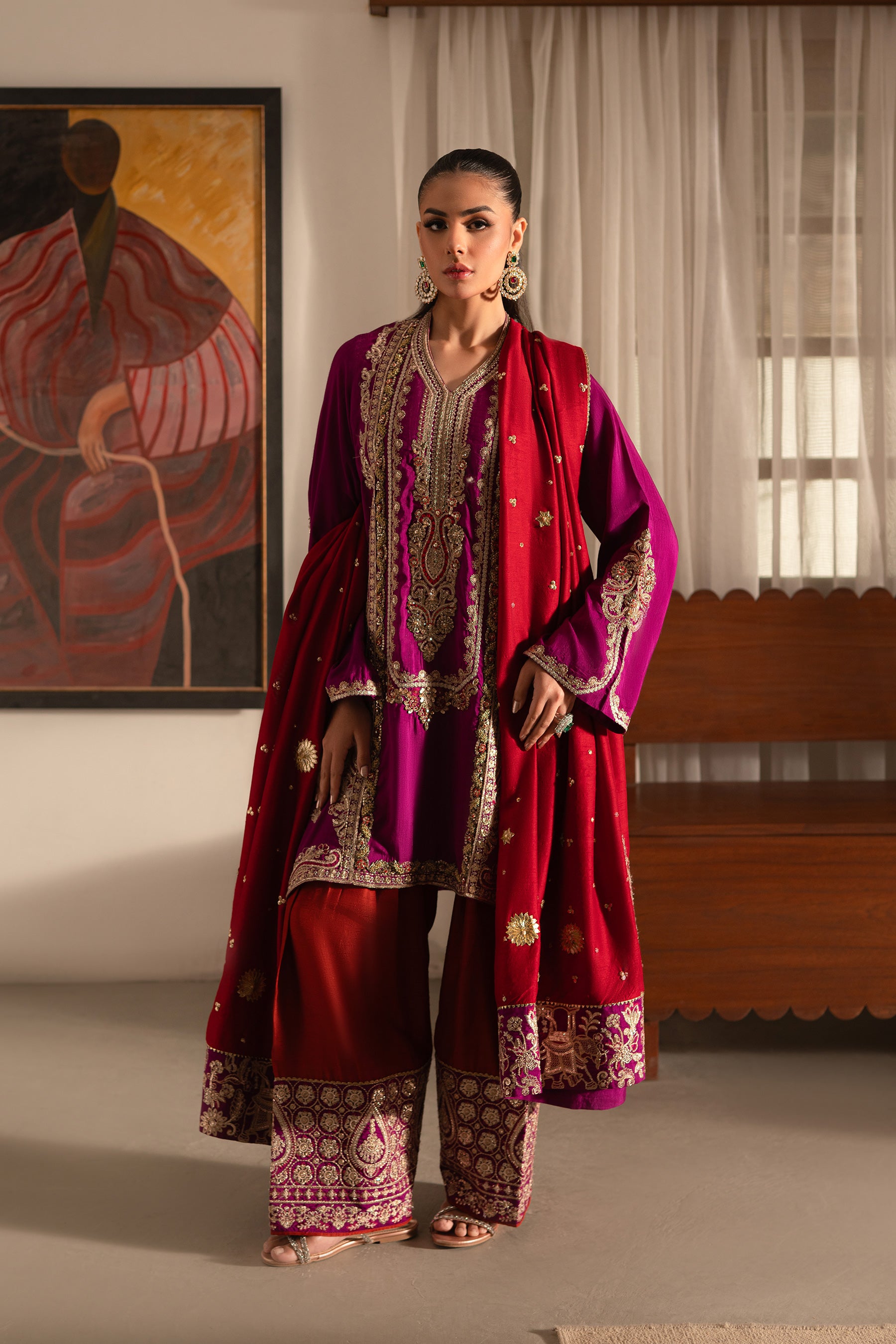 Magenta Zardozi Blended Silk Salwar Kameez (3-Piece) - Image 3