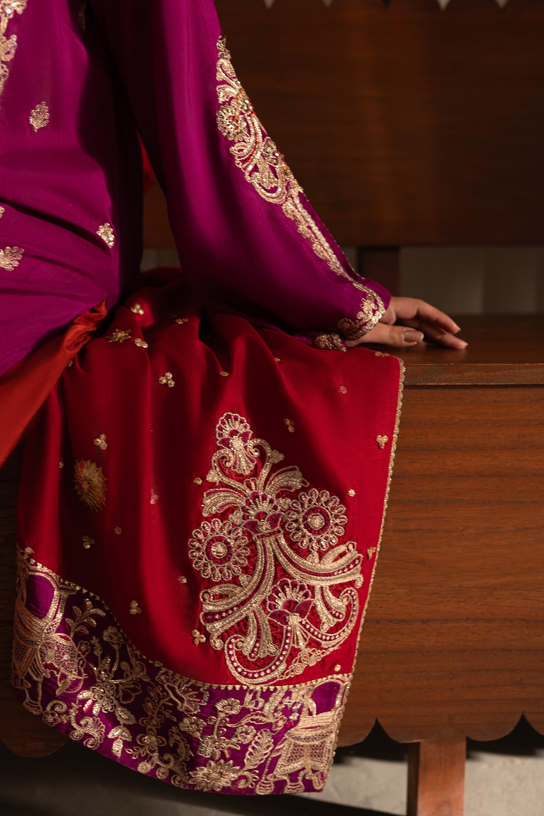 Magenta Zardozi Blended Silk Salwar Kameez (3-Piece) - Image 5