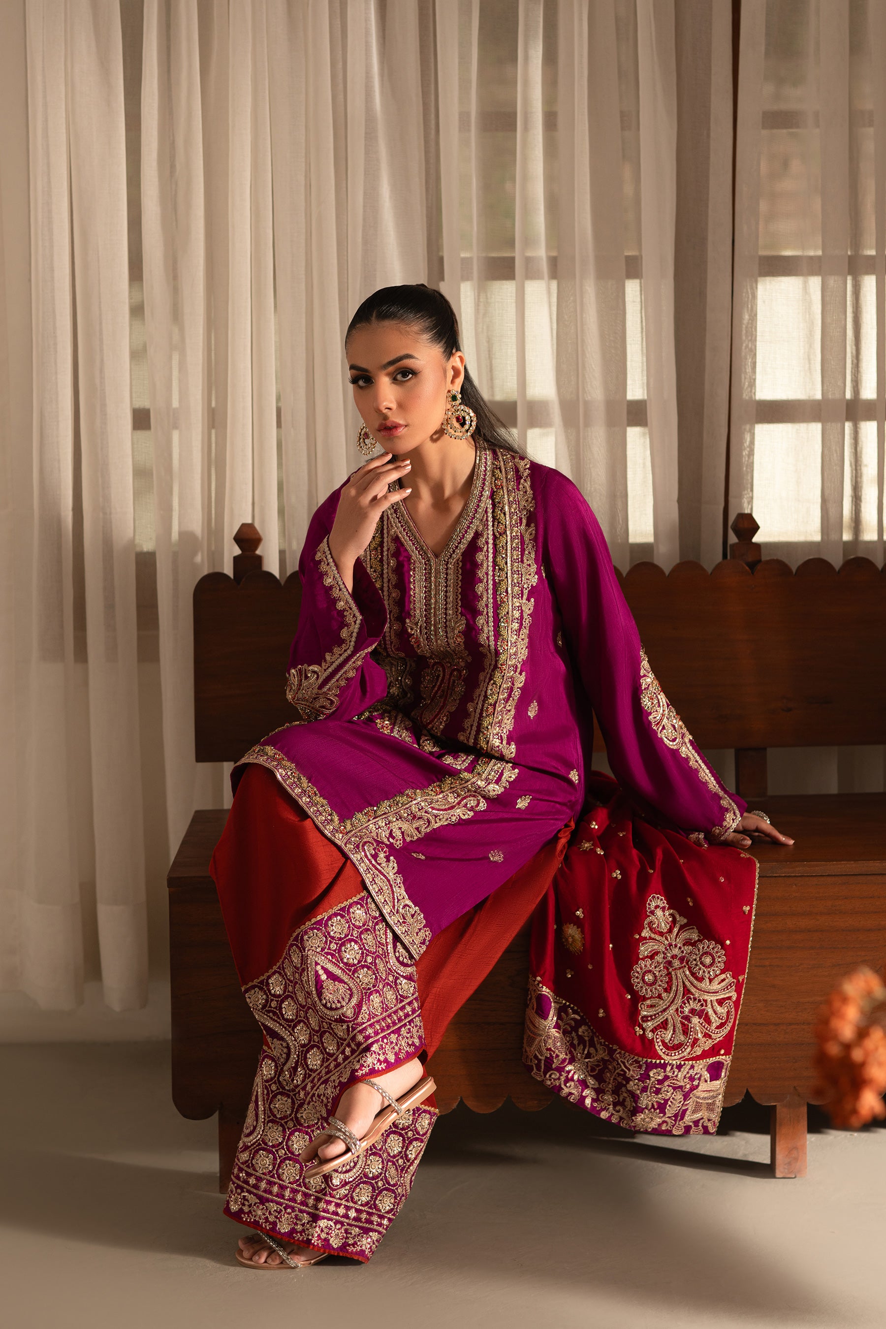 Magenta Zardozi Blended Silk Salwar Kameez (3-Piece) - Image 6