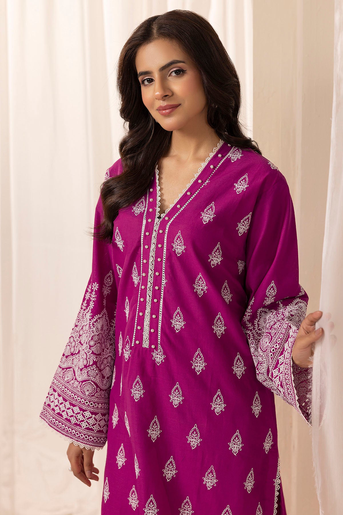Magenta Schiffli Embroidered Cambric Lawn Salwar Kameez (2-Piece) - Image 2