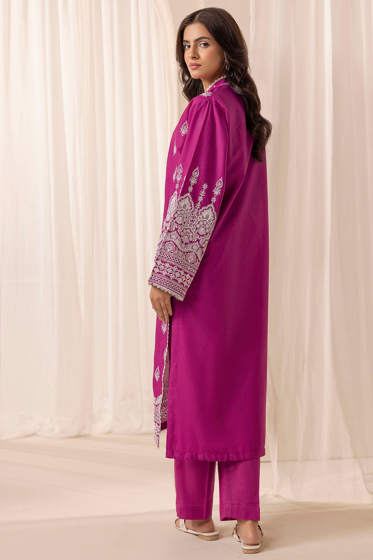 Magenta Schiffli Embroidered Cambric Lawn Salwar Kameez (2-Piece) - Image 3