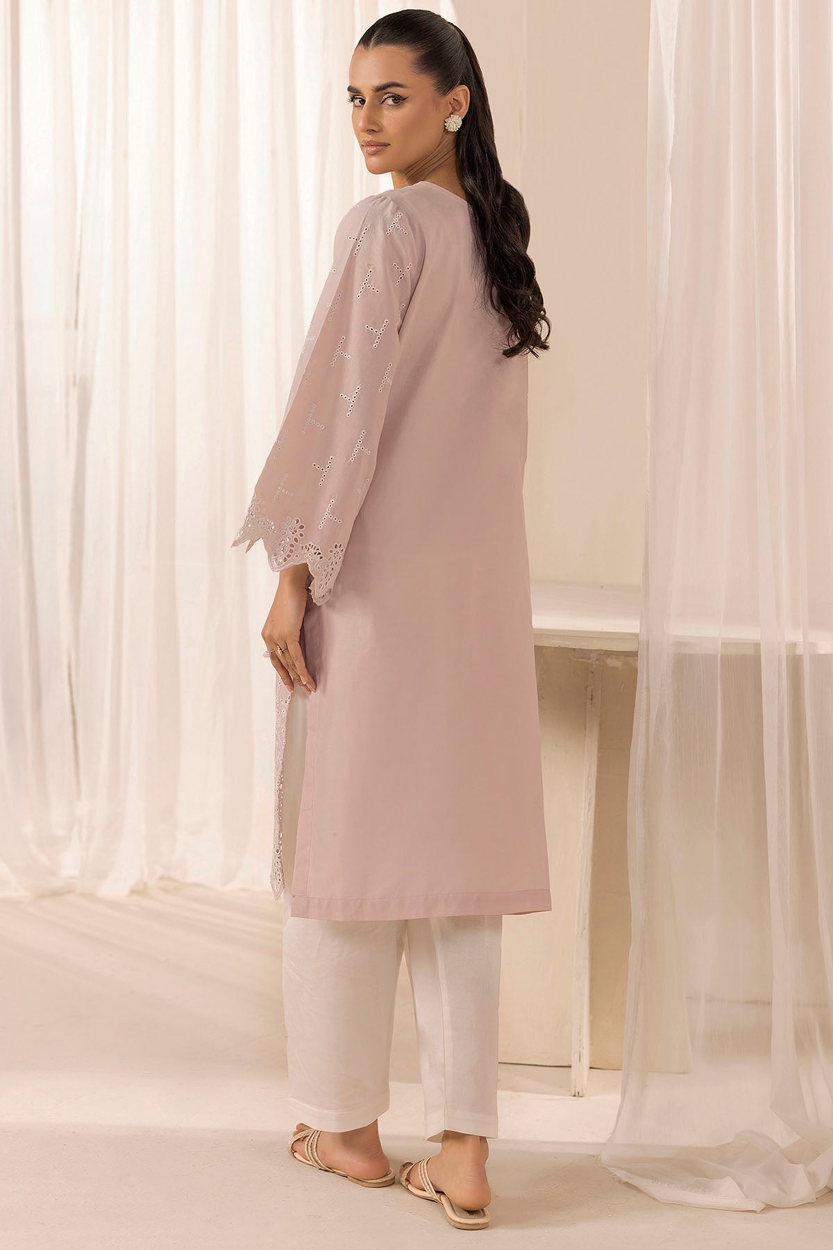 Dusty Pink Schiffli Embroidered Cambric Lawn Shirt (1-Pc) - Image 3