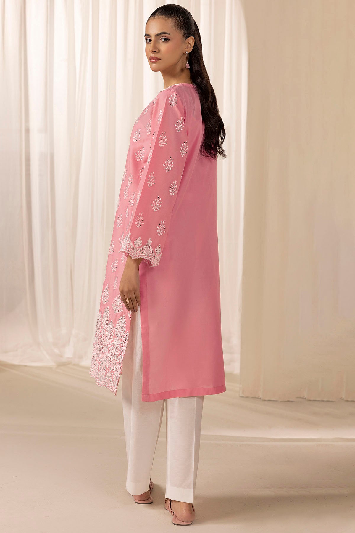 Pakistani Pastel Pink Schiffli Embroidered Cambric Lawn Kameez (2-Piece) - Image 3