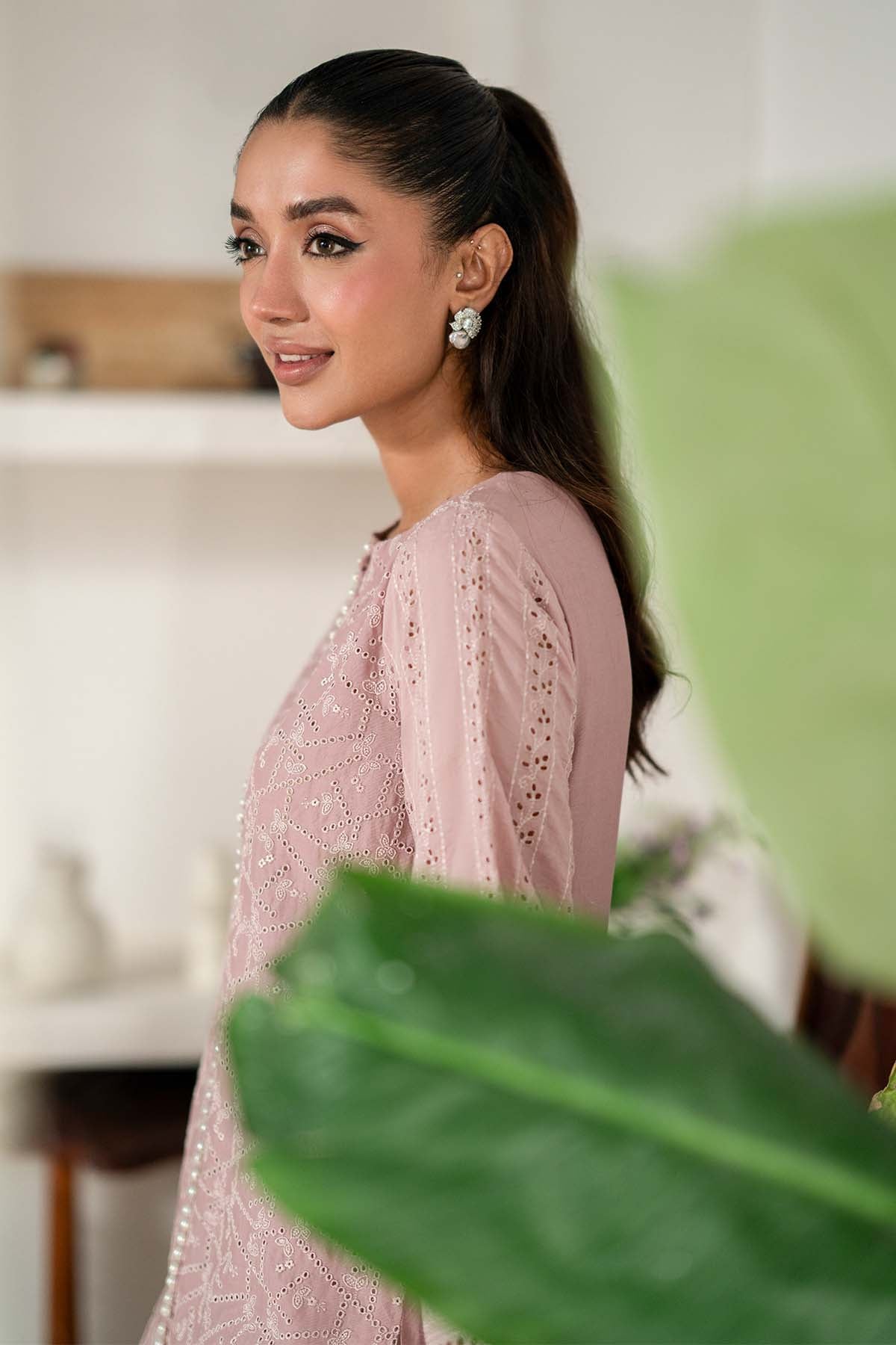 Pakistani Dusty Pink Schiffli Embroidered Cambric Lawn (2-Piece) - Image 6