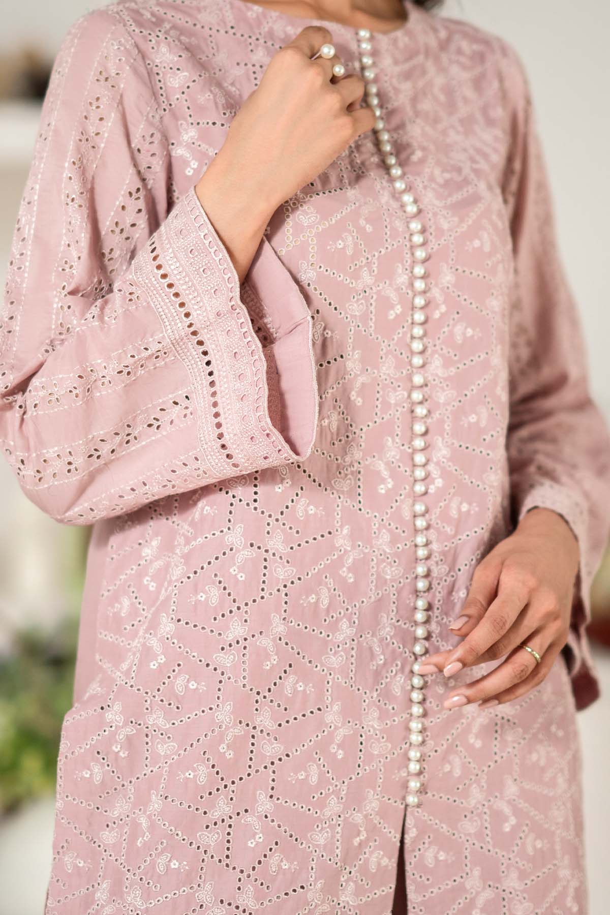 Pakistani Dusty Pink Schiffli Embroidered Cambric Lawn (2-Piece) - Image 7