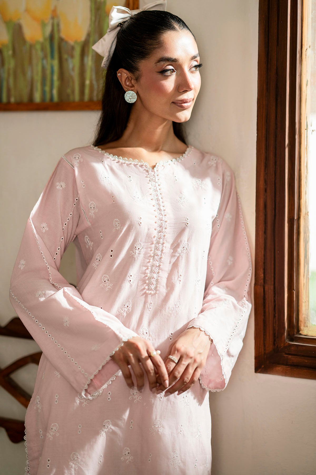 Soft Pink Schiffli Embroidered Cambric Lawn Shirt (1-Pc) - Image 4