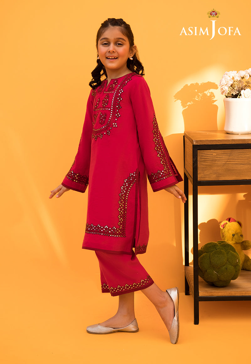 Fuchsia Pink Embroidered Cambric Salwar Kameez (2-Piece) - Image 2
