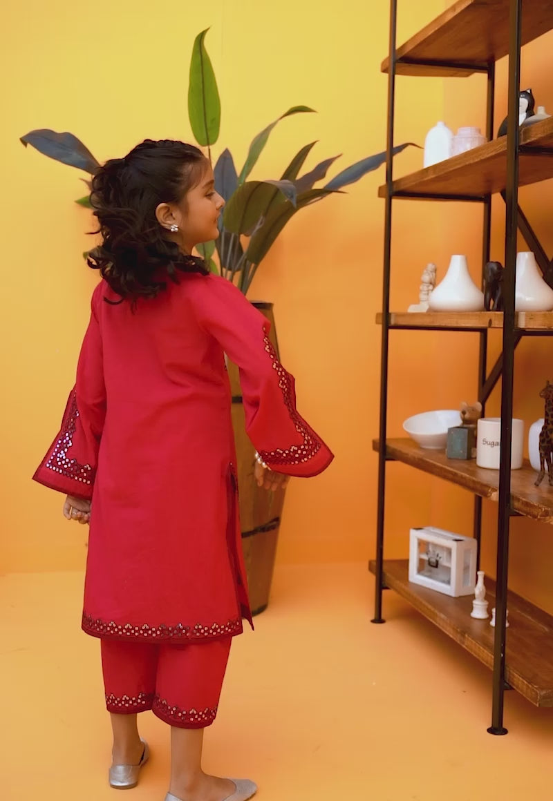 Fuchsia Pink Embroidered Cambric Salwar Kameez (2-Piece) - Image 4