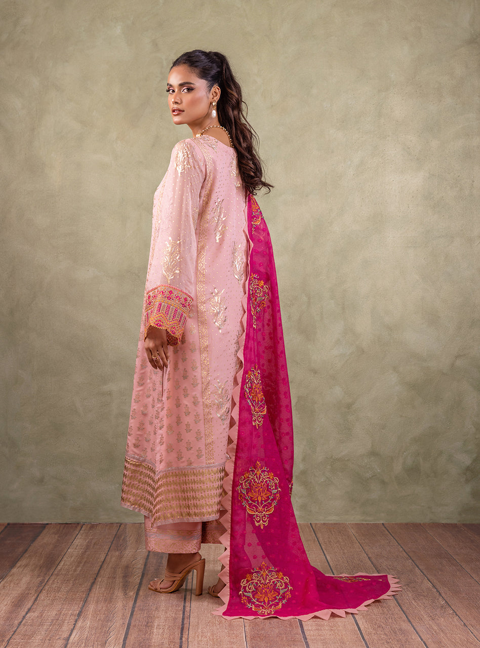 Soft Pink Block Printed Chiffon Salwar Kameez (3-Piece) - Image 3