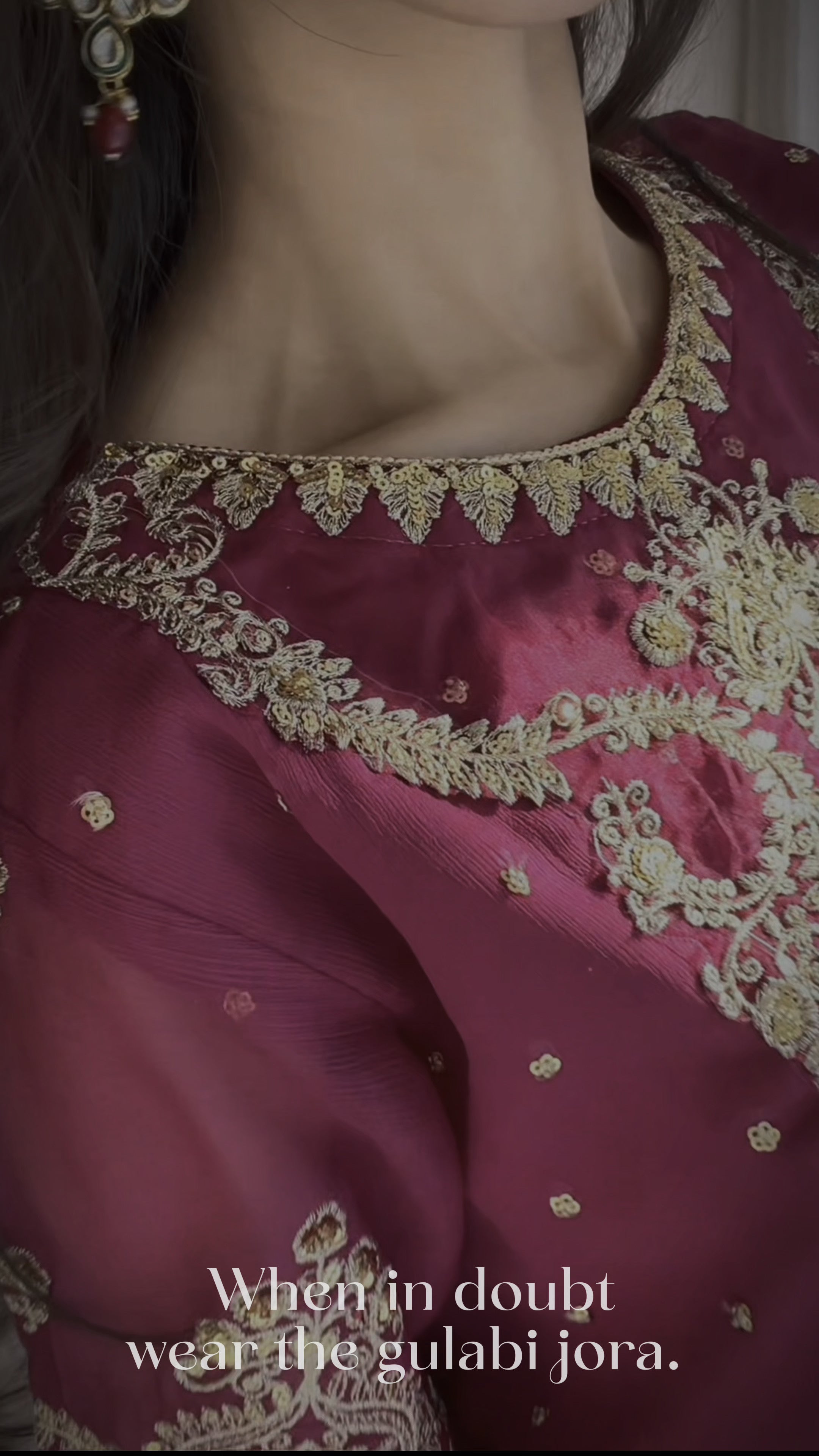 Pakistani Magenta Embroidered Chiffon Kurta Set (3-Piece) - Image 9