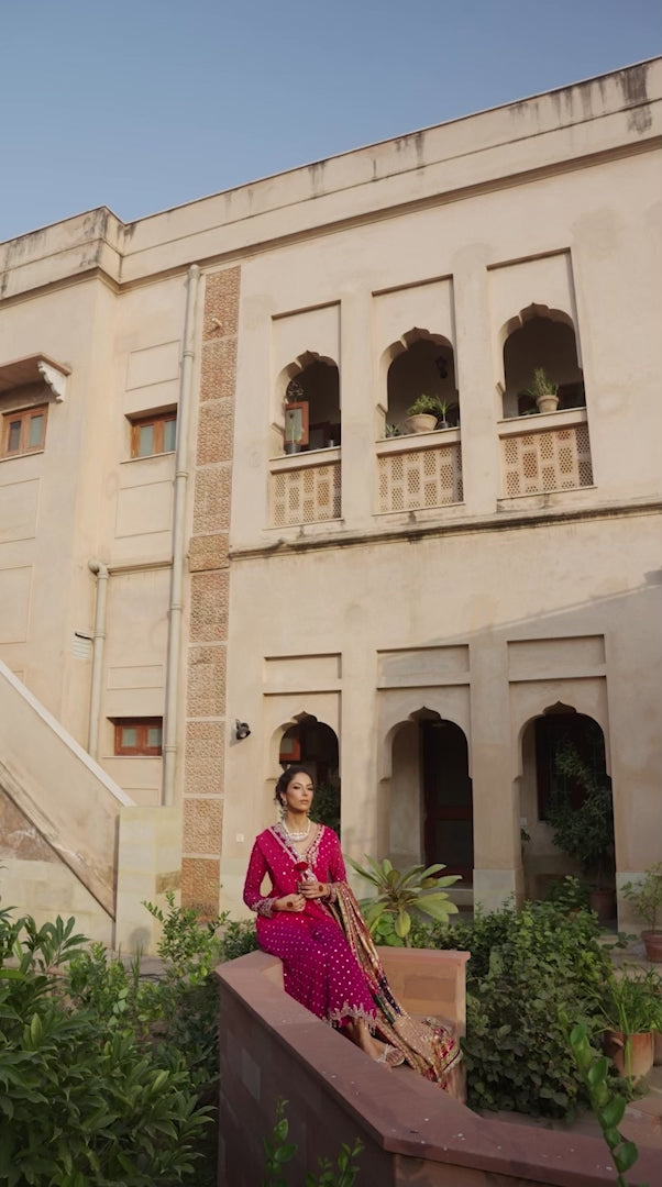 Magenta Embroidered Chiffon & Raw Silk Salwar Kameez (3-Piece) - Image 7