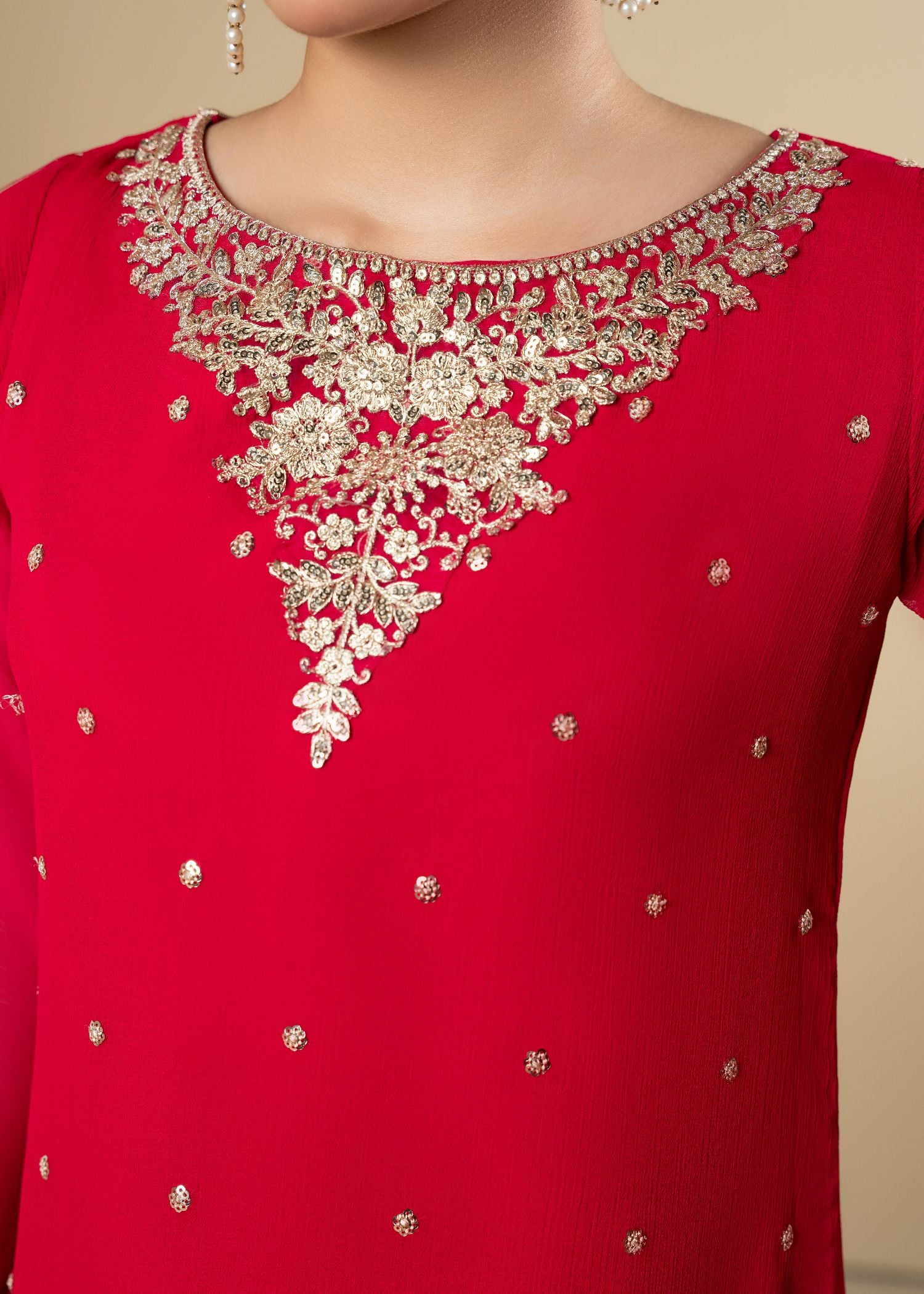 Pink Embroidered Chiffon Kurta Set (3-Piece) - Image 2