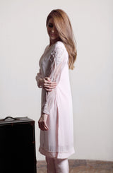 Soft Pink Embellished Chiffon & Raw Silk Salwar Kameez (2-Piece) - Image 4